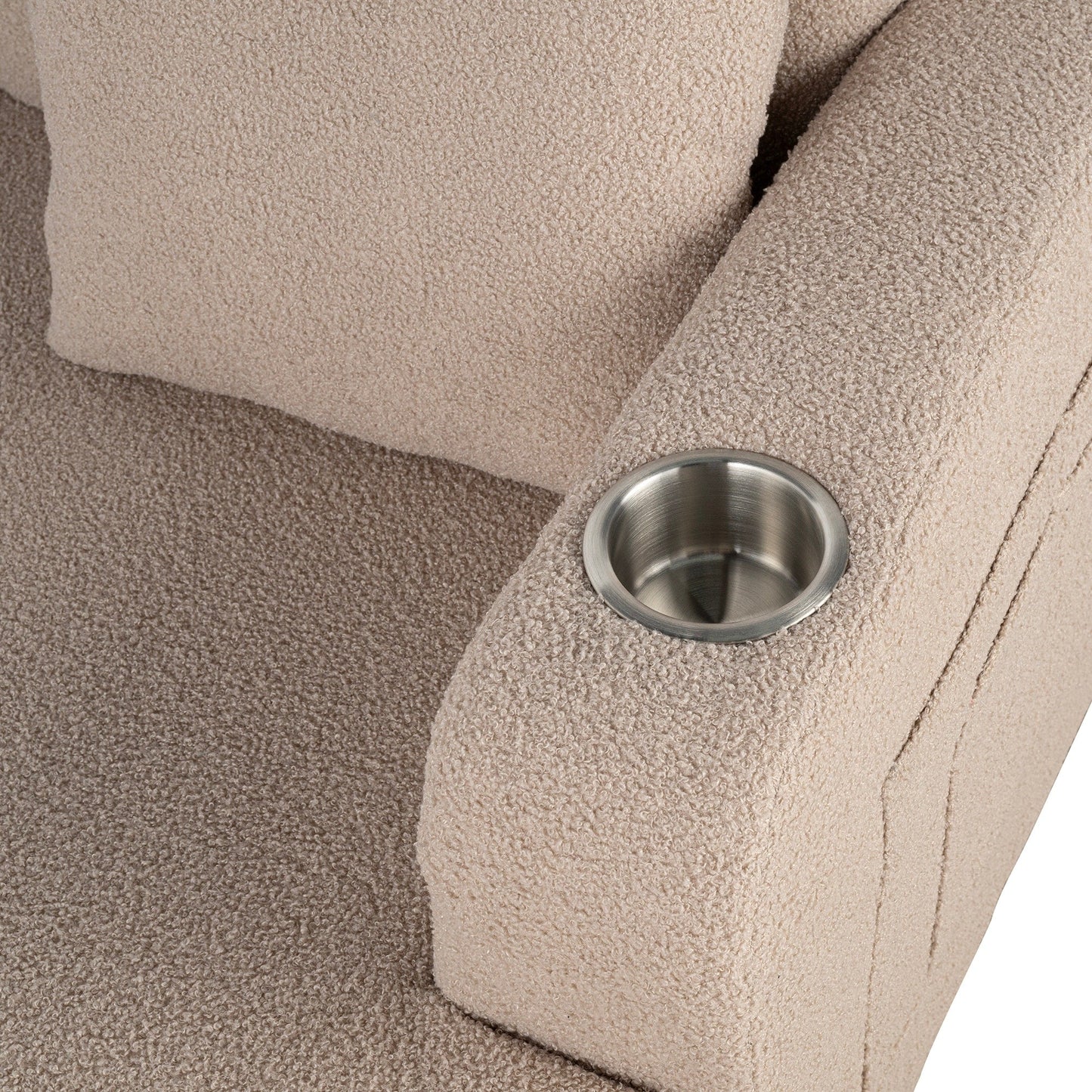 Canapé 3 places moderne en velours côtelé beige avec port USB et 2 coussins