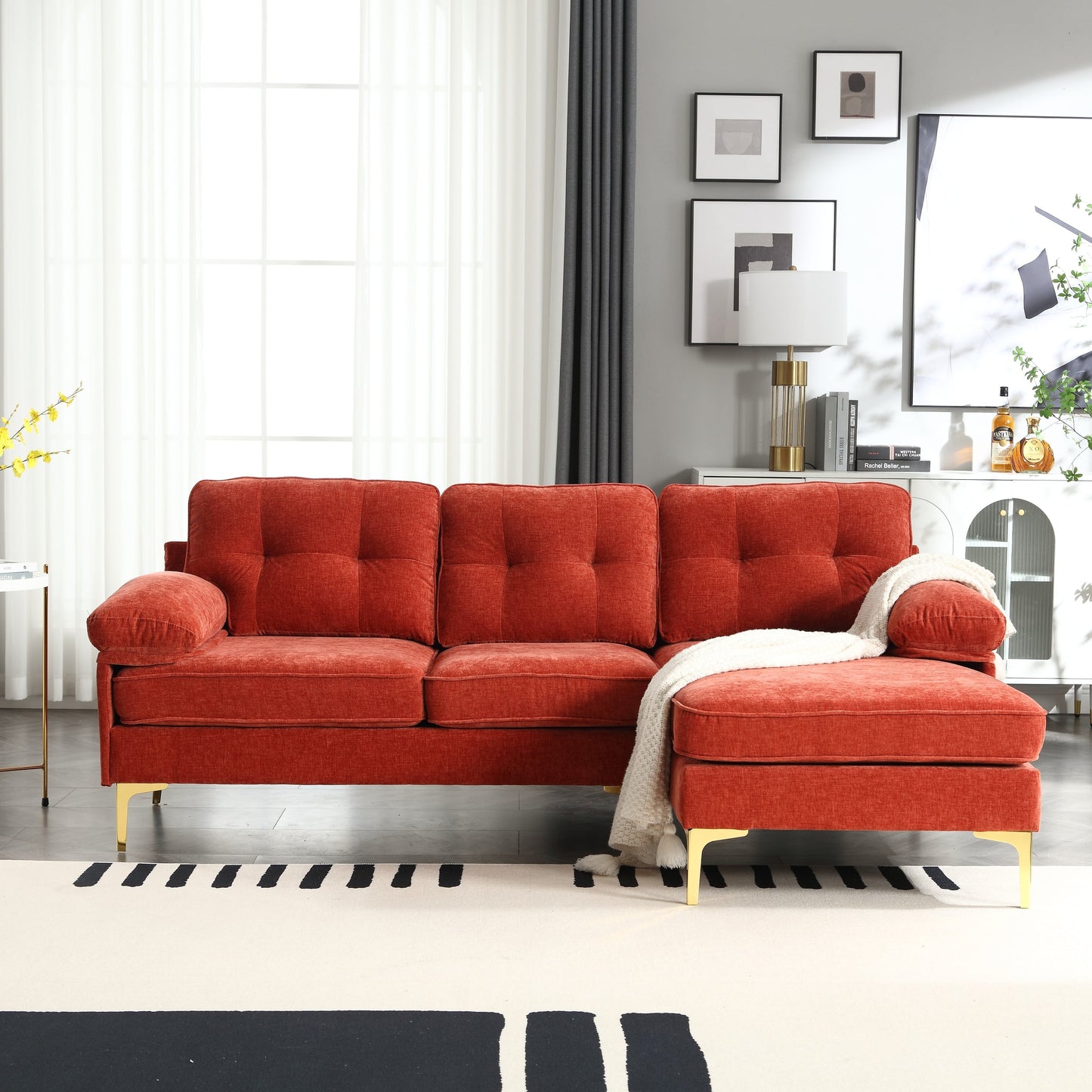 Canapé 3 places en L de 85 pouces avec méridienne et coussin à ressorts