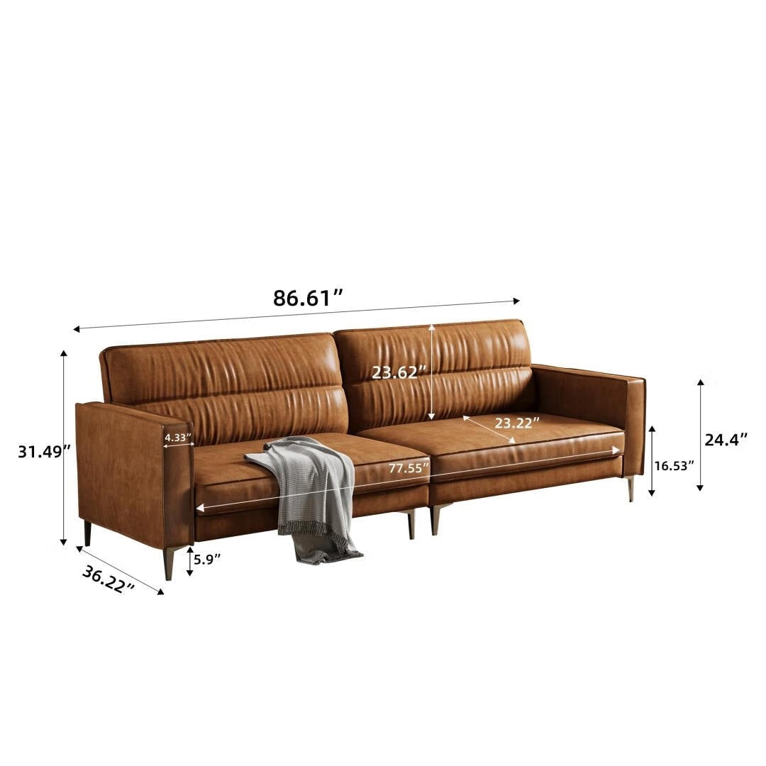 Canapé sectionnel en cuir huilé 86,61 po, canapé 2 places au design moderne, mobilier de salon confortable et élégant