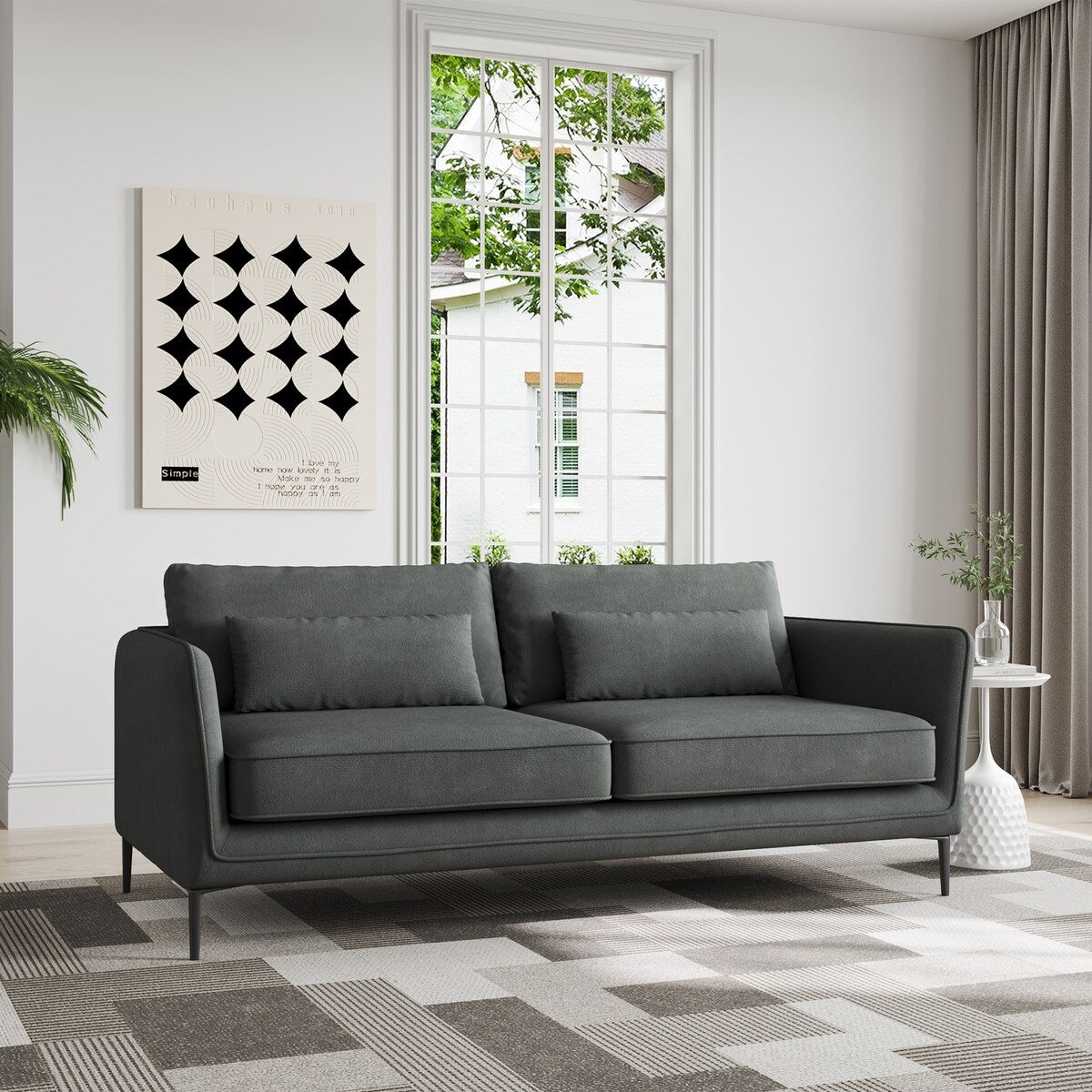 Canapé minimaliste moderne anti-rayures et imperméable 86,61 po | Gris foncé