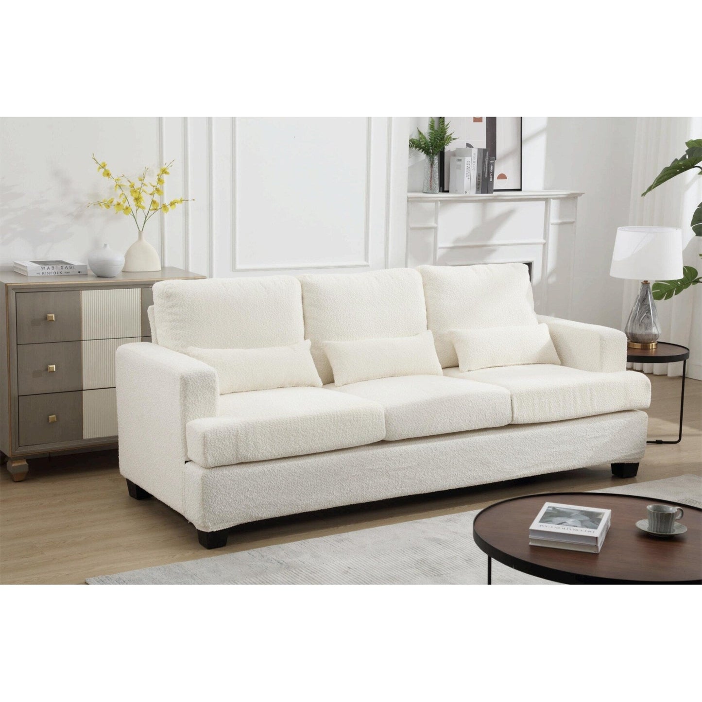 Canapé 3 places en tissu de 88,4 pouces : coussins de dossier amovibles, assise profonde et cadre robuste en bois dur et acier
