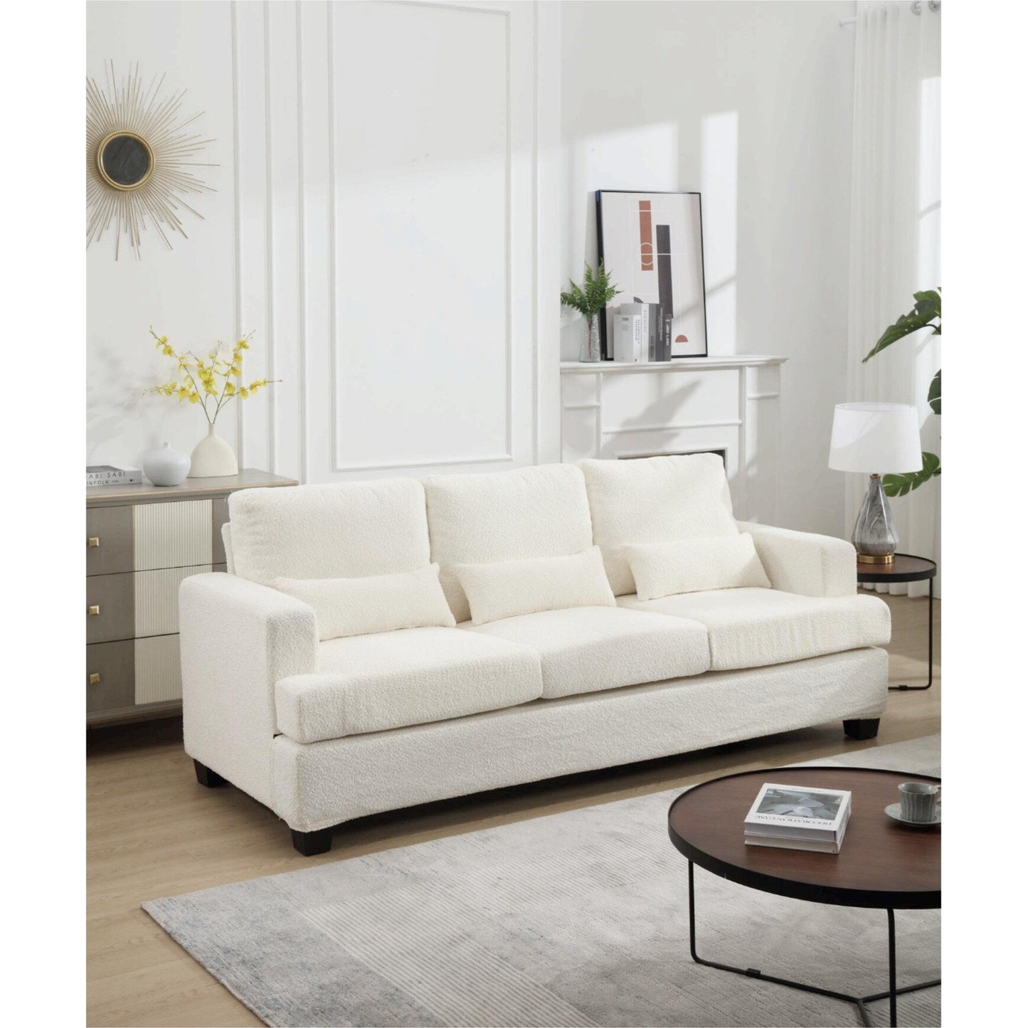 Canapé 3 places en tissu de 88,4 pouces : coussins de dossier amovibles, assise profonde et cadre robuste en bois dur et acier