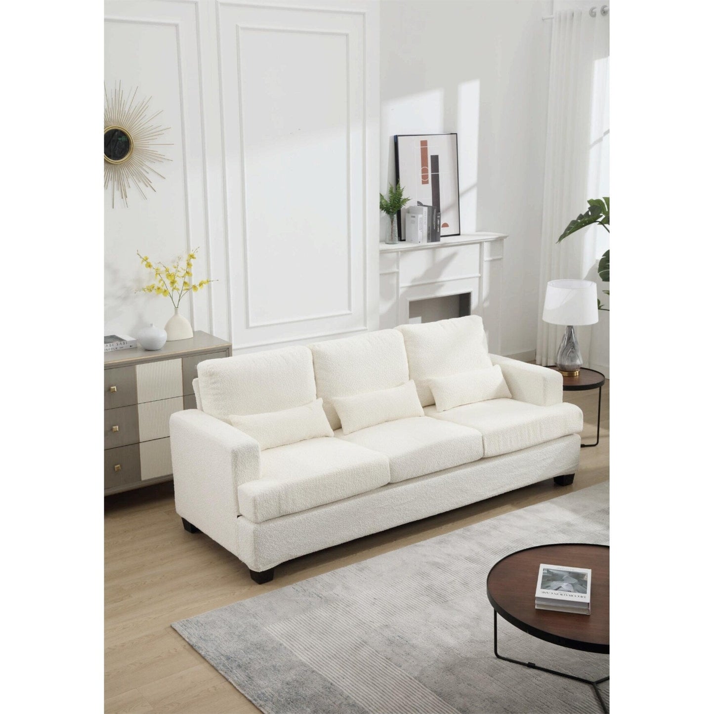 Canapé 3 places en tissu de 88,4 pouces : coussins de dossier amovibles, assise profonde et cadre robuste en bois dur et acier