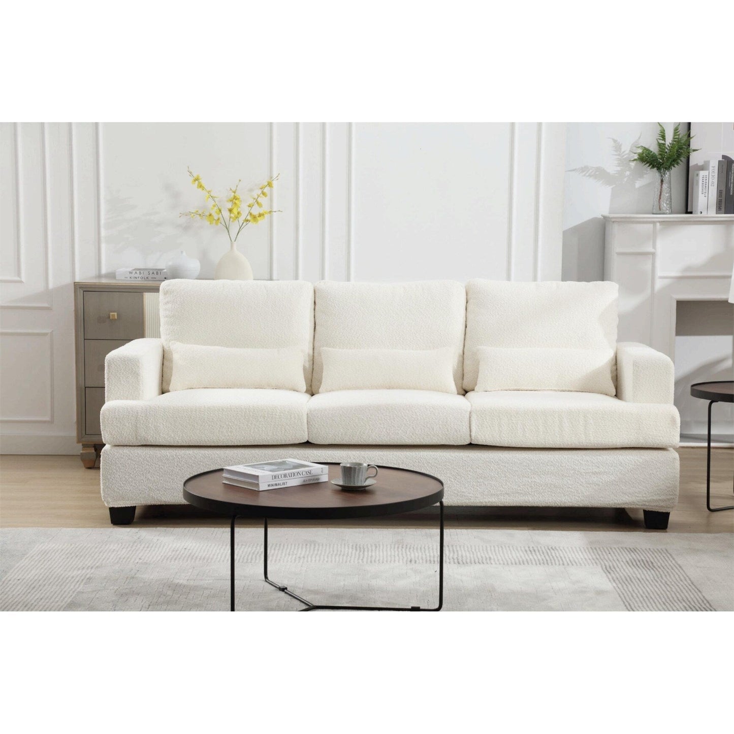 Canapé 3 places en tissu de 88,4 pouces : coussins de dossier amovibles, assise profonde et cadre robuste en bois dur et acier