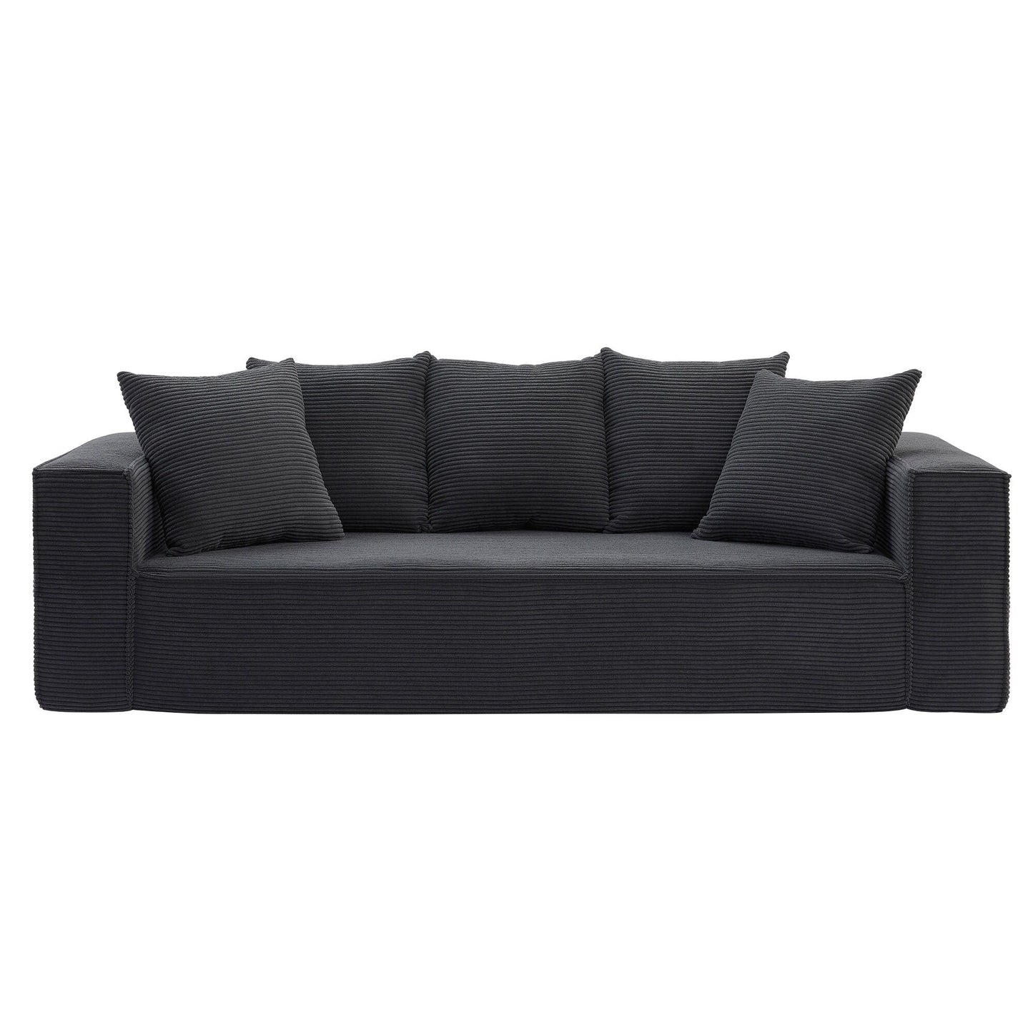 Canapé 3 places en velours côtelé de 88,97 pouces avec 5 coussins décoratifs, design modulaire élégant pour un salon moderne