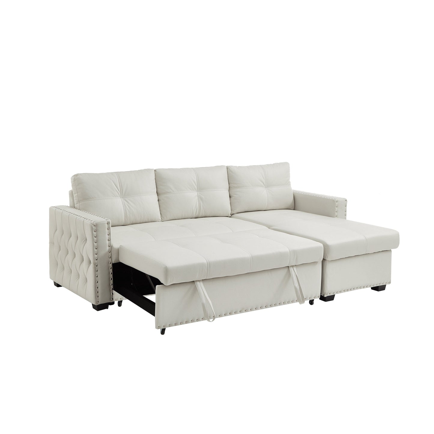 Canapé-lit convertible 3 places en microfibre de 88 pouces avec méridienne de rangement et fonction coulissante