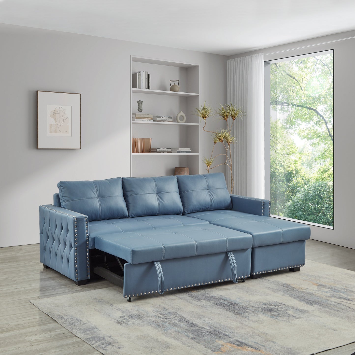 Canapé convertible en microfibre de 88 pouces avec lit gigogne et méridienne de rangement