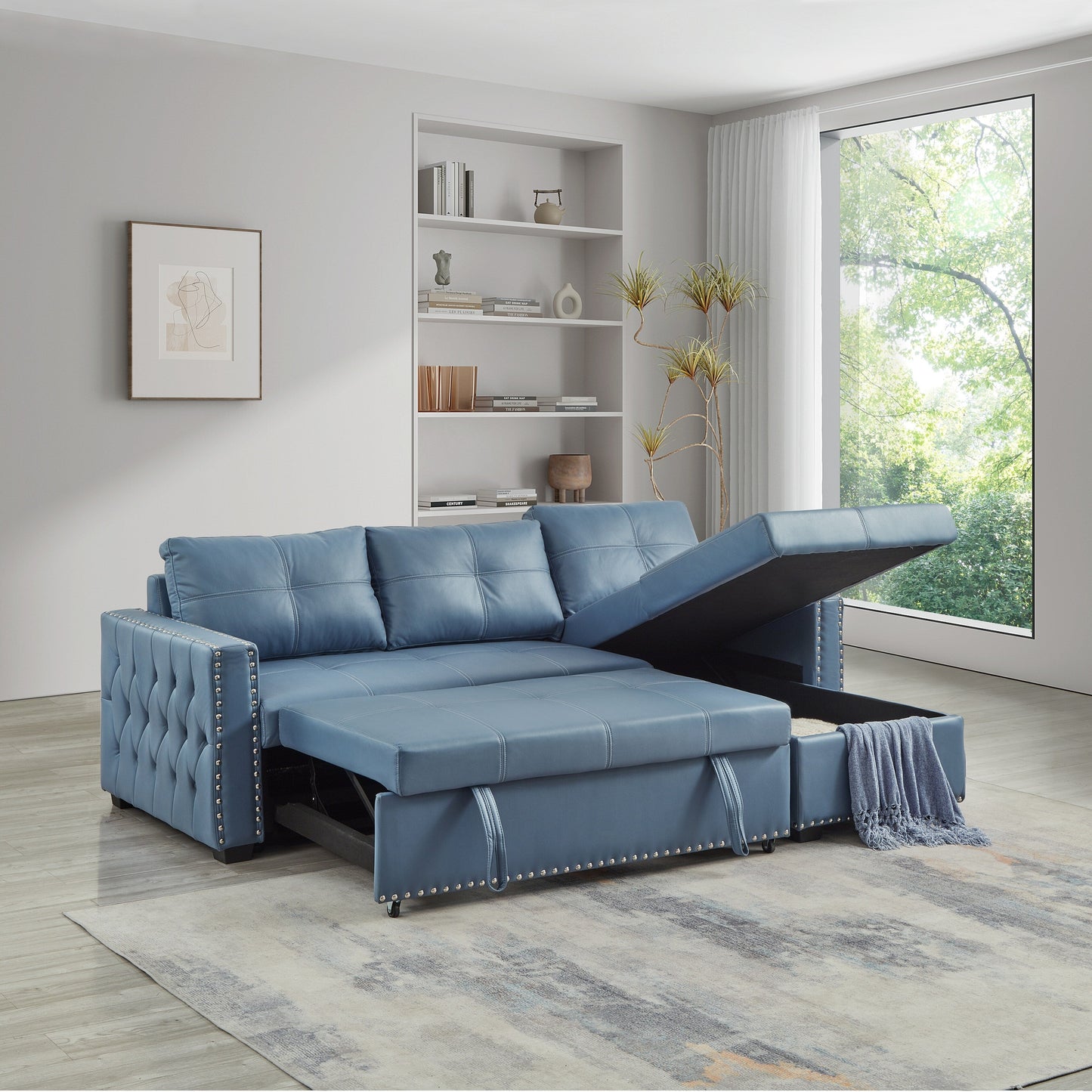 Canapé convertible en microfibre de 88 pouces avec lit gigogne et méridienne de rangement