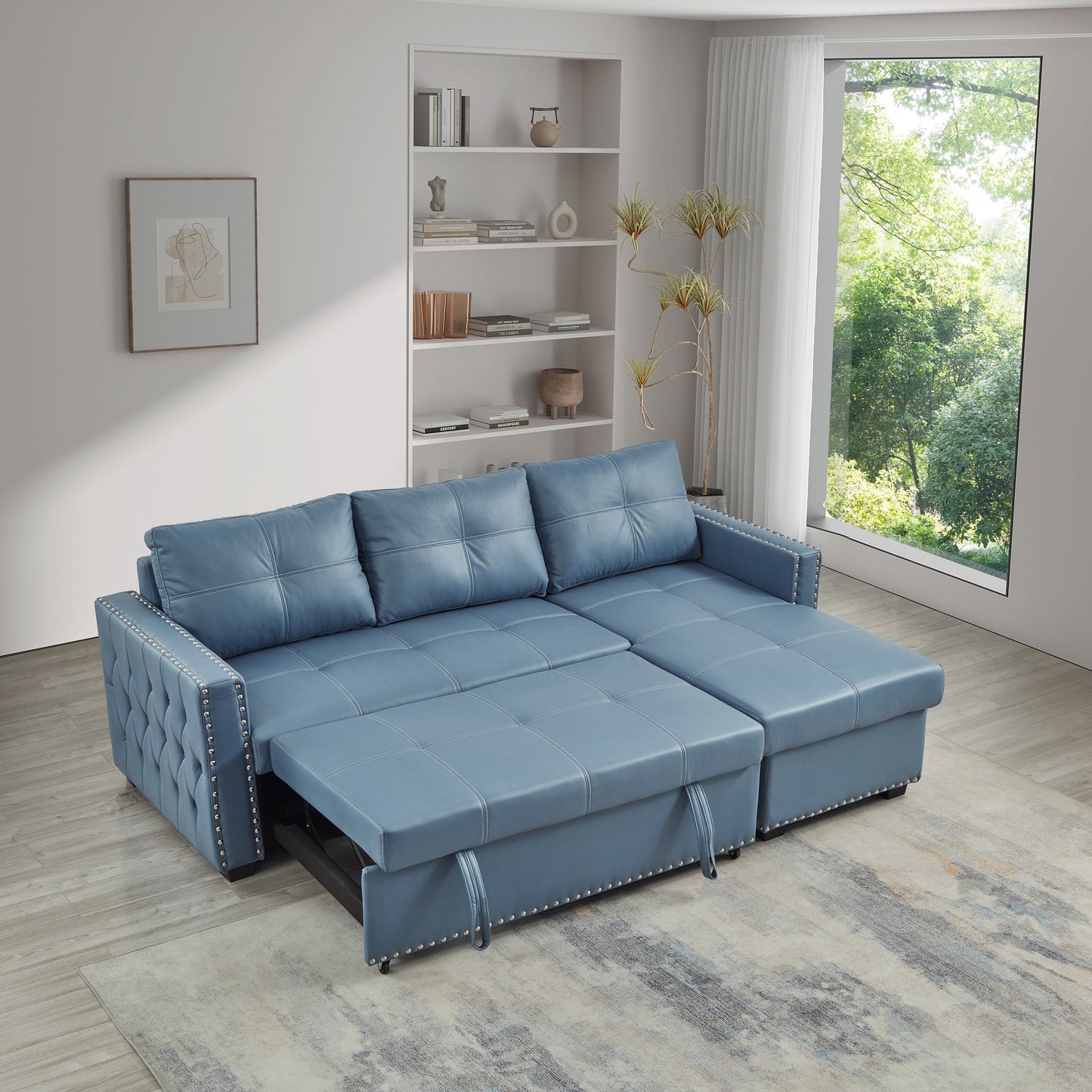 Canapé convertible en microfibre de 88 pouces avec lit gigogne et méridienne de rangement
