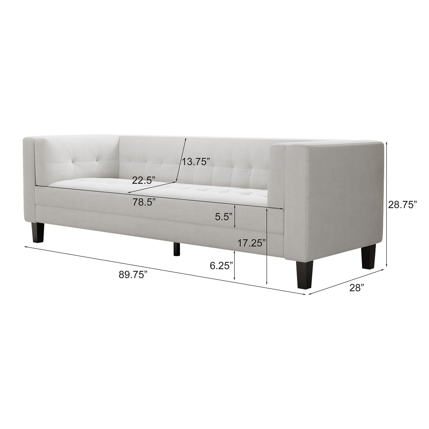 Canapé 3 places capitonné en velours avec pieds en bois et cadre en bois dur séché au four pour le salon (89,75 $)