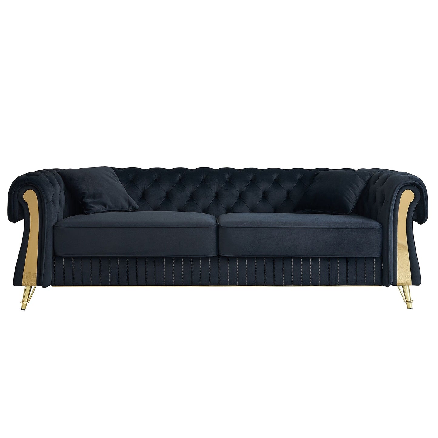 Canapé 3 places en velours 89 avec deux coussins d'assise et deux coussins décoratifs