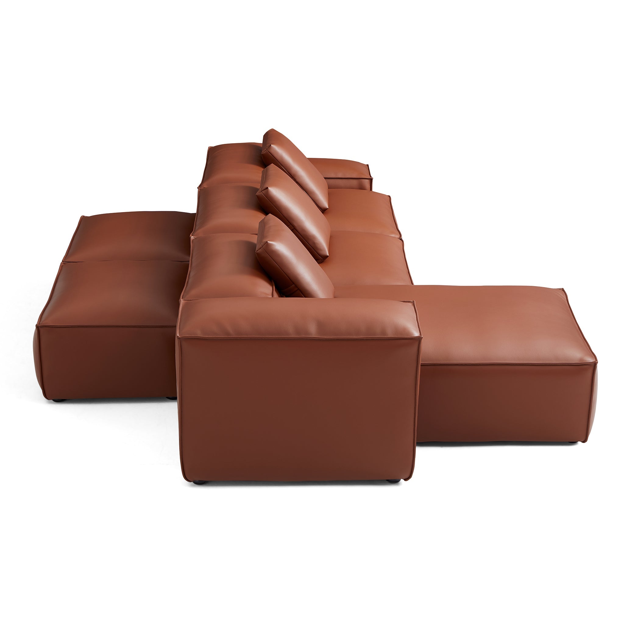 Cube Modular Brown Genuine Leather Double-Sided Sectional