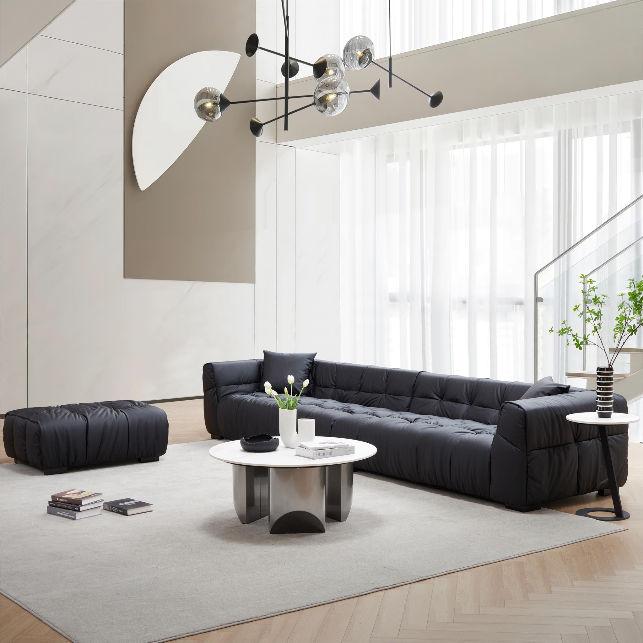 Boba Black Leathaire Sofa and Ottoman