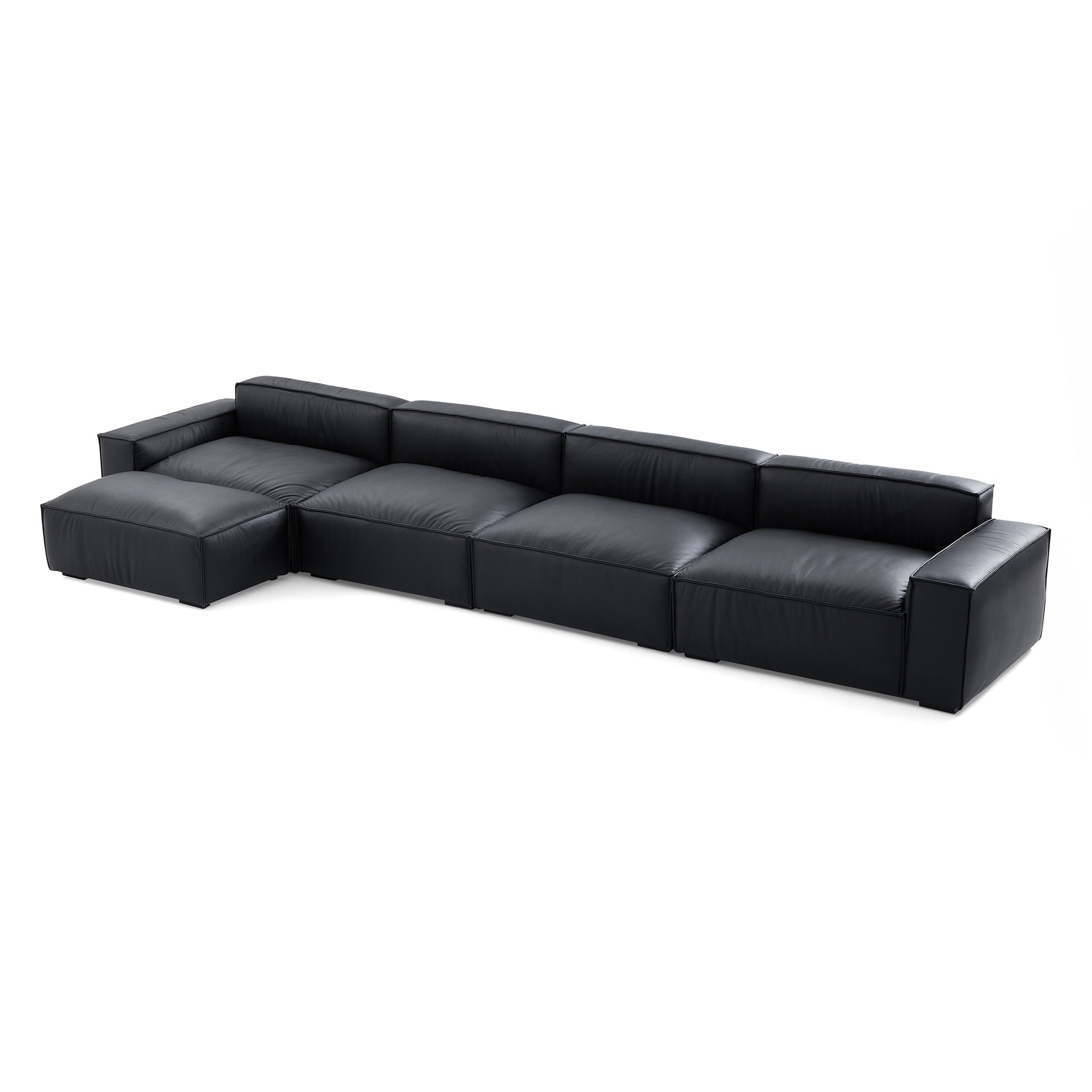 Canapé et pouf en cuir noir minimaliste de luxe