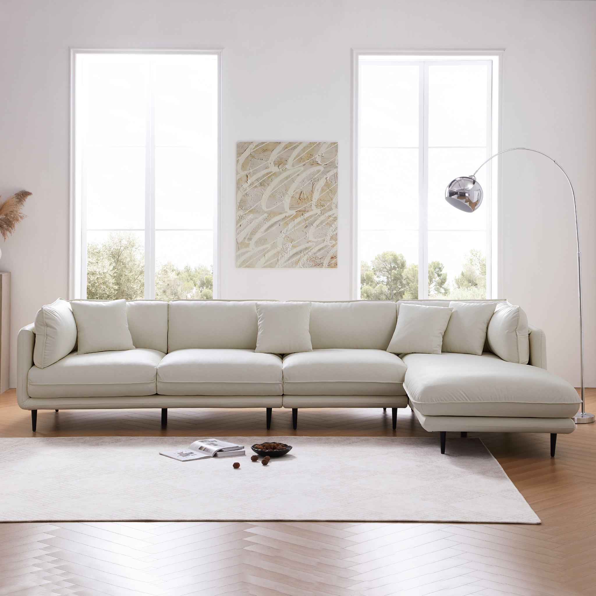 Vanilla White Leather Sectional