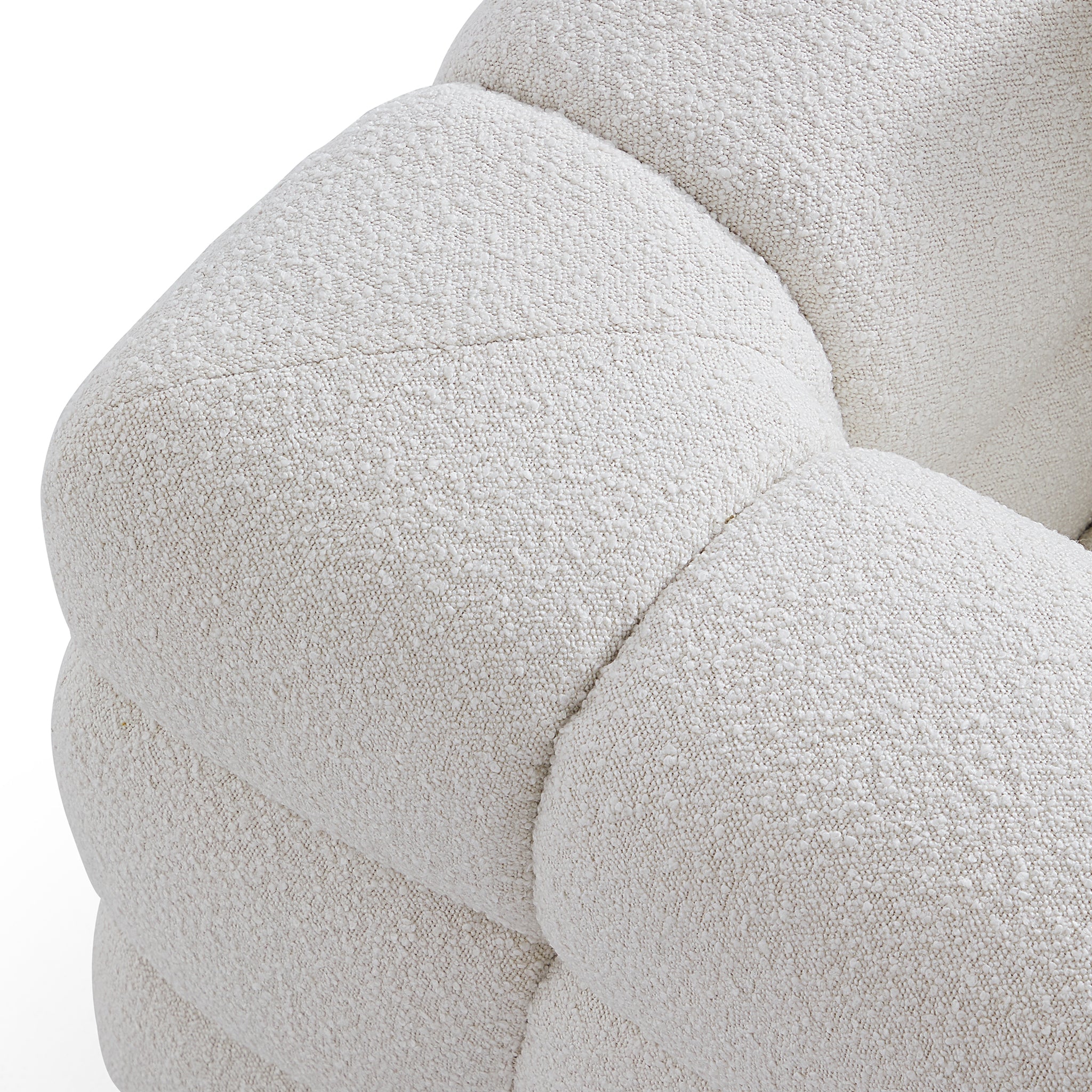 Cushy White Boucle Fabric Tufted Armchair