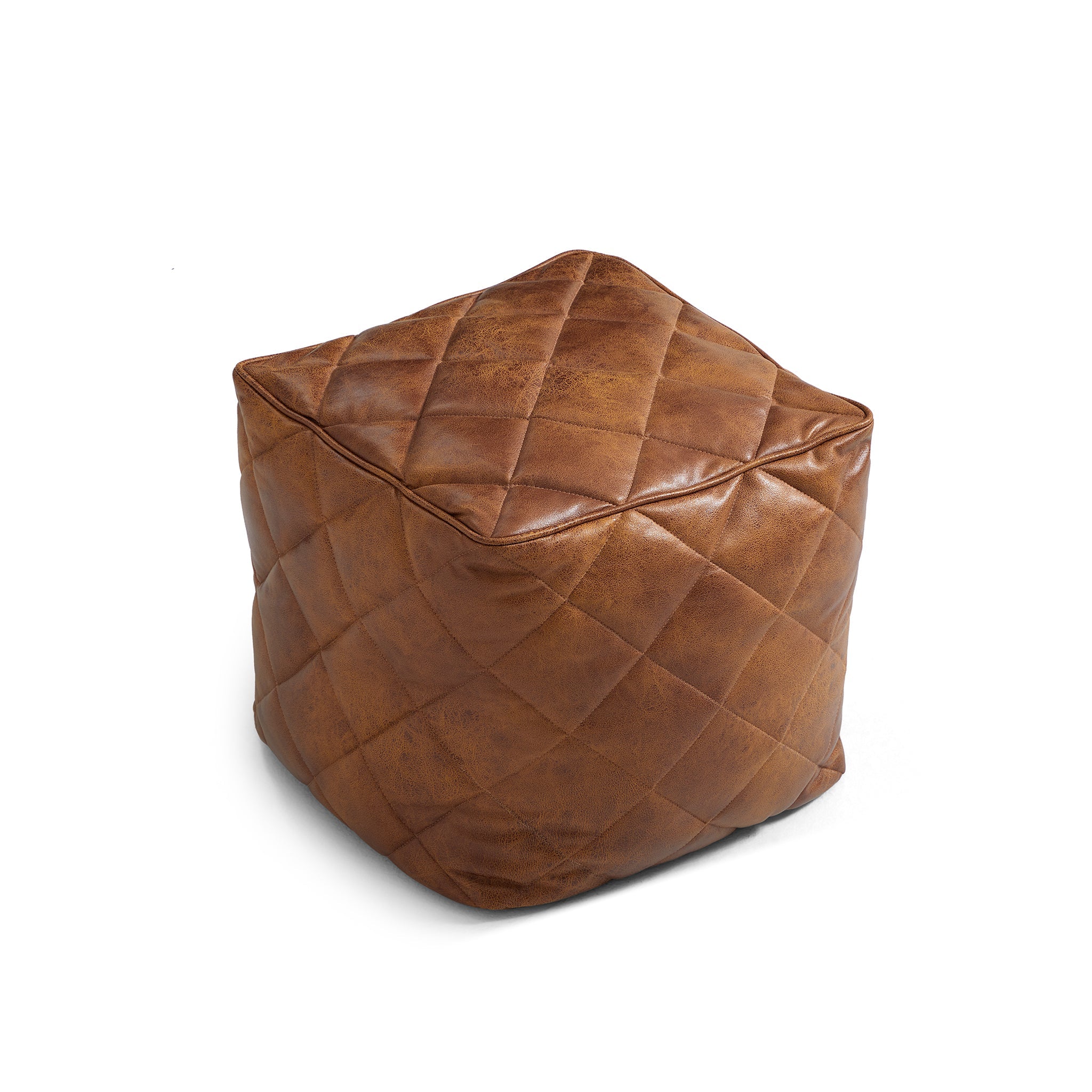 Waffle Dark Gray Leathaire Square Pouf