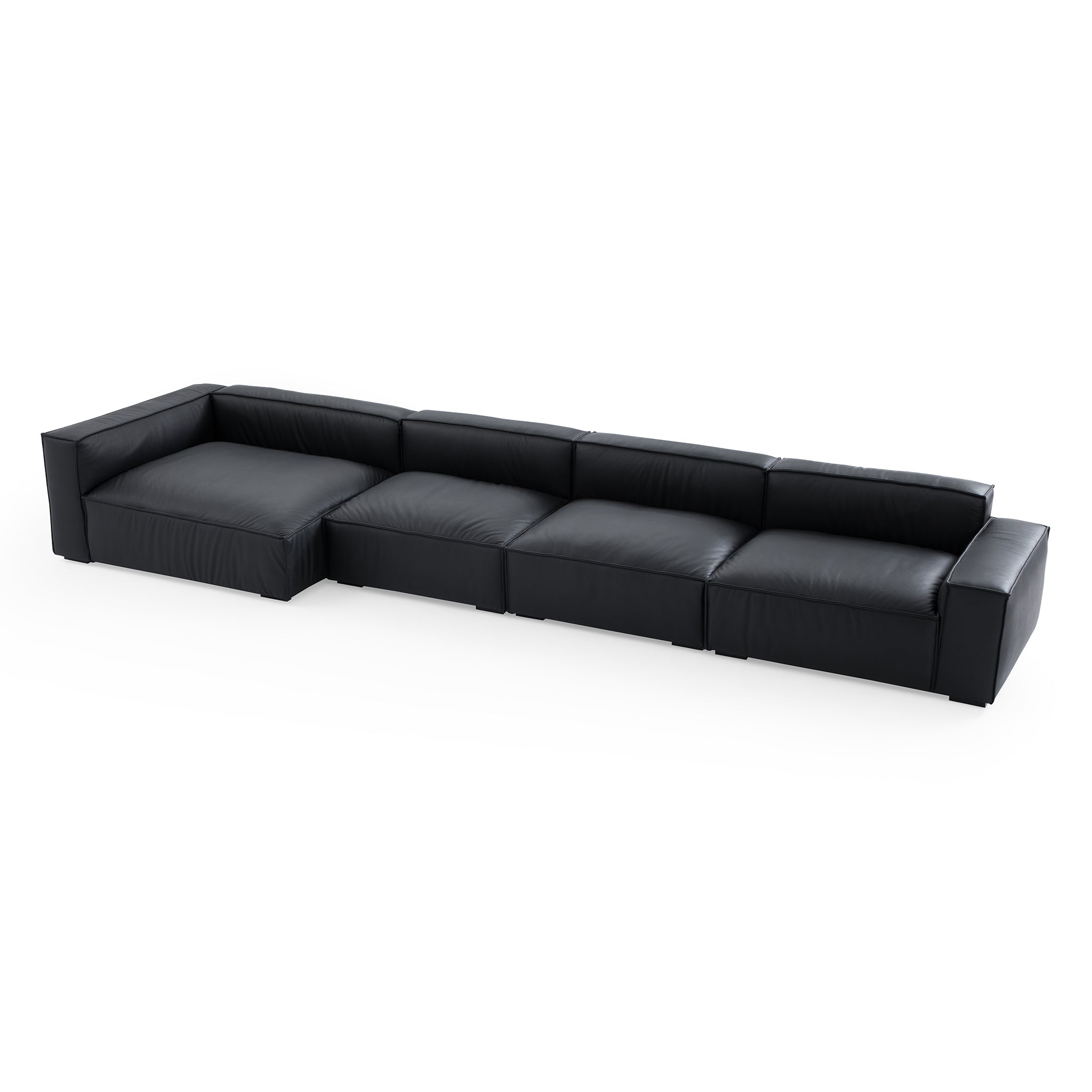 Canapé d'angle minimaliste de luxe en cuir noir