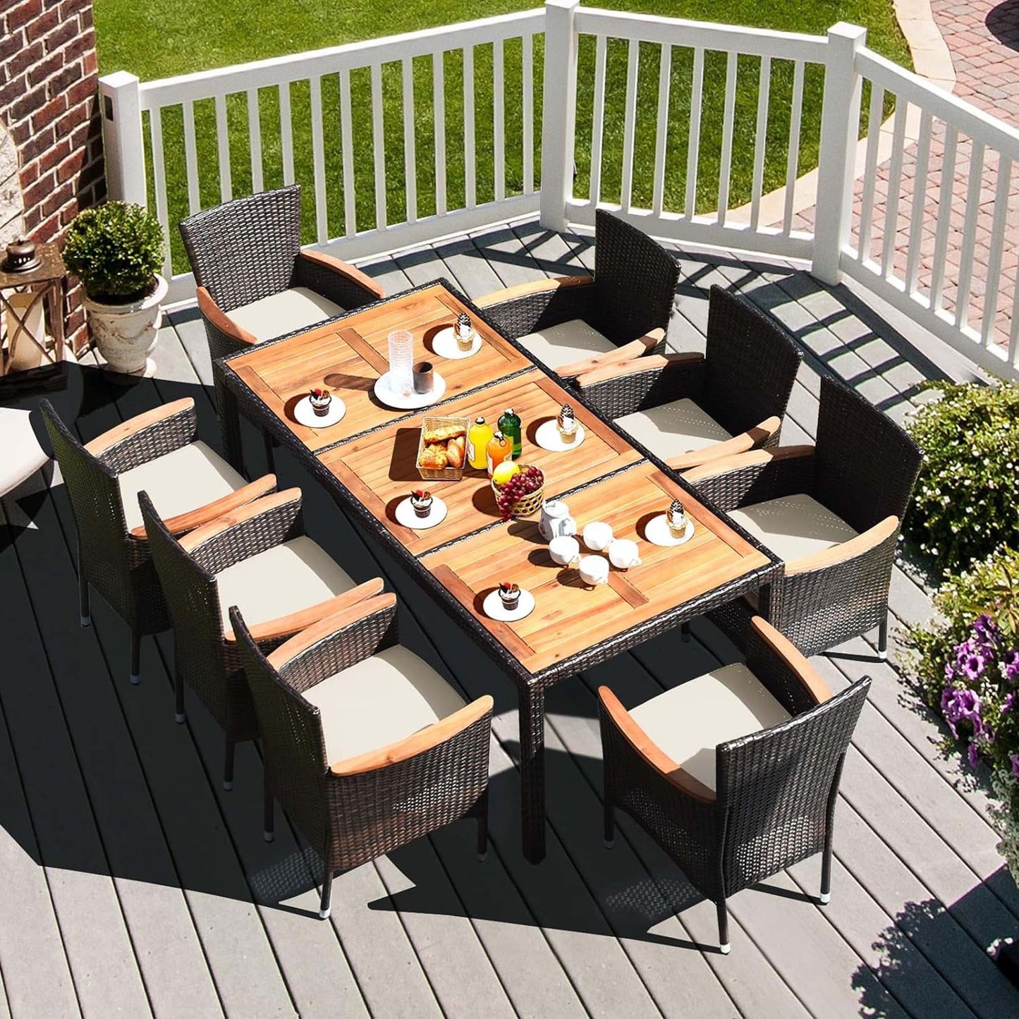 Ensemble de salle à manger de patio 9 pièces en rotin empilable pour l'extérieur