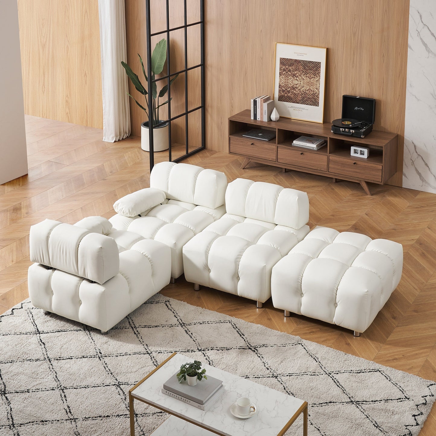 Canapé 3 places pliable en tissu technique moderne blanc de 90,6 pouces, imperméable et résistant aux taches, avec pieds en métal