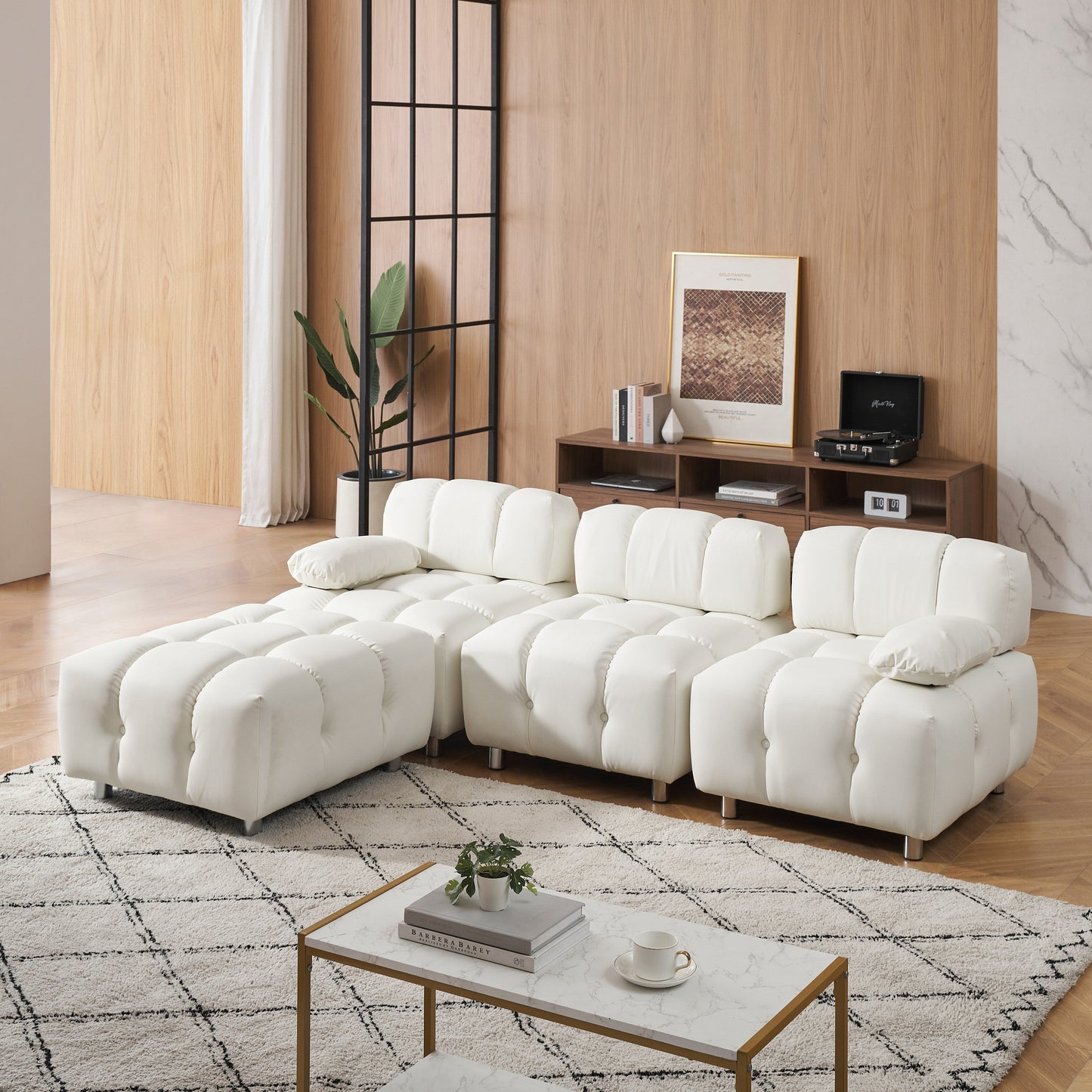 Canapé 3 places pliable en tissu technique moderne blanc de 90,6 pouces, imperméable et résistant aux taches, avec pieds en métal