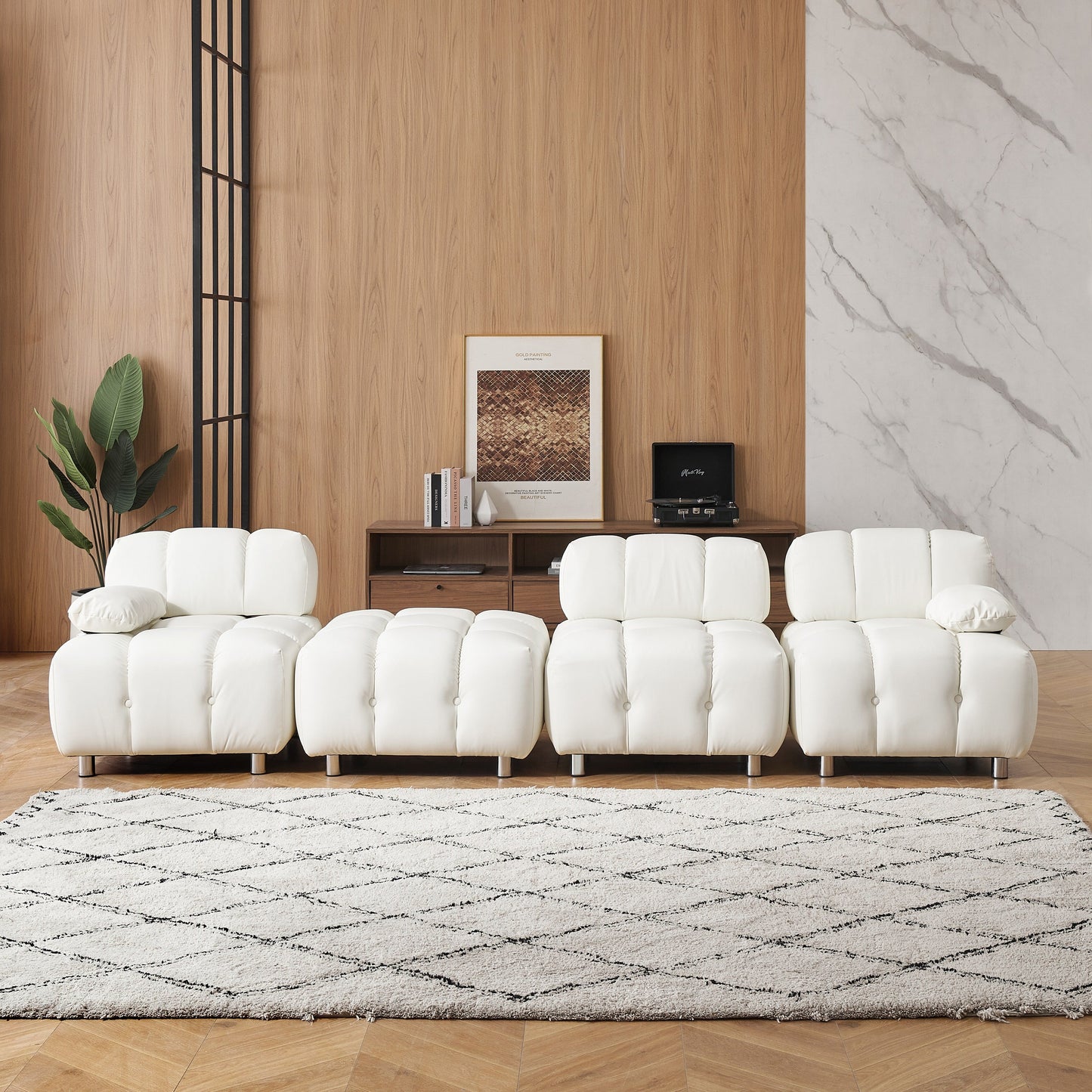 Canapé 3 places pliable en tissu technique moderne blanc de 90,6 pouces, imperméable et résistant aux taches, avec pieds en métal