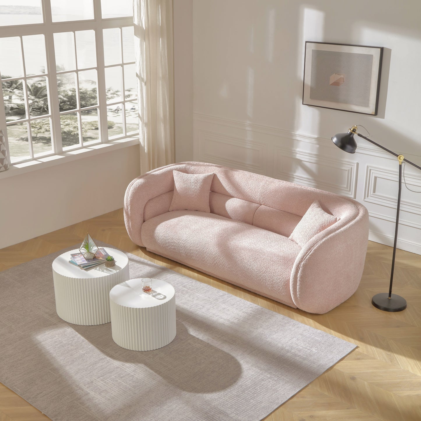 Canapé incurvé rembourré moderne et contemporain de 91 pouces avec 2 coussins pour le salon