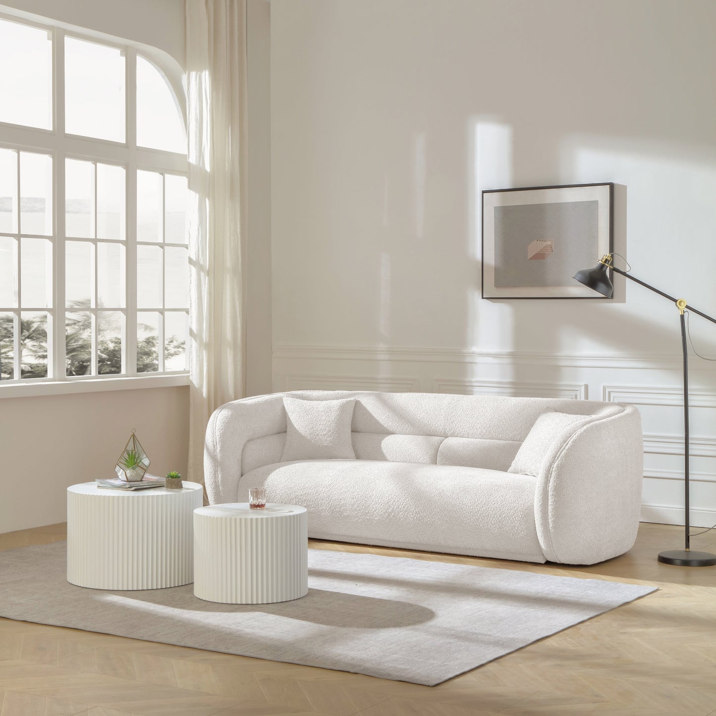 Canapé incurvé rembourré moderne et contemporain de 91 pouces avec 2 coussins pour le salon