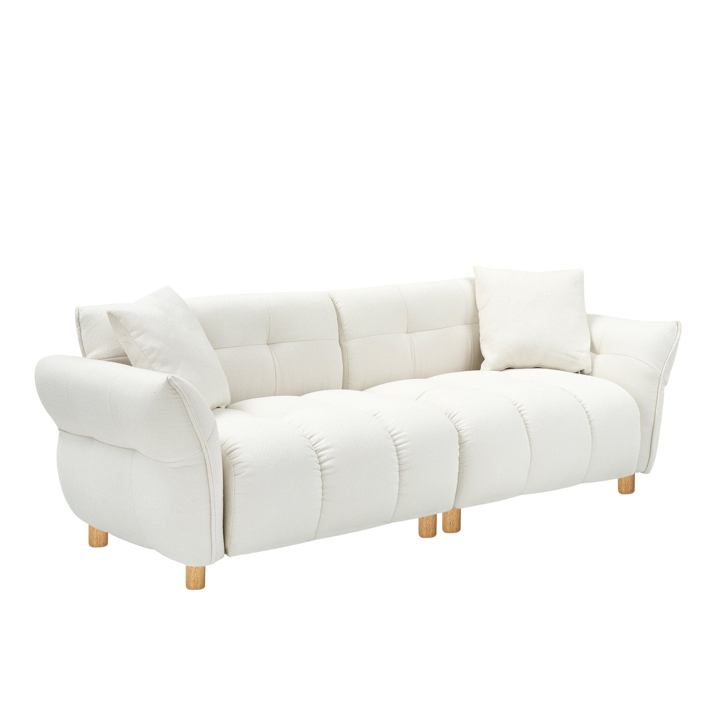 Canapé Teddy en tissu de 93,70 pouces de long, avec deux oreillers assortis et trois sièges spacieux et confortables