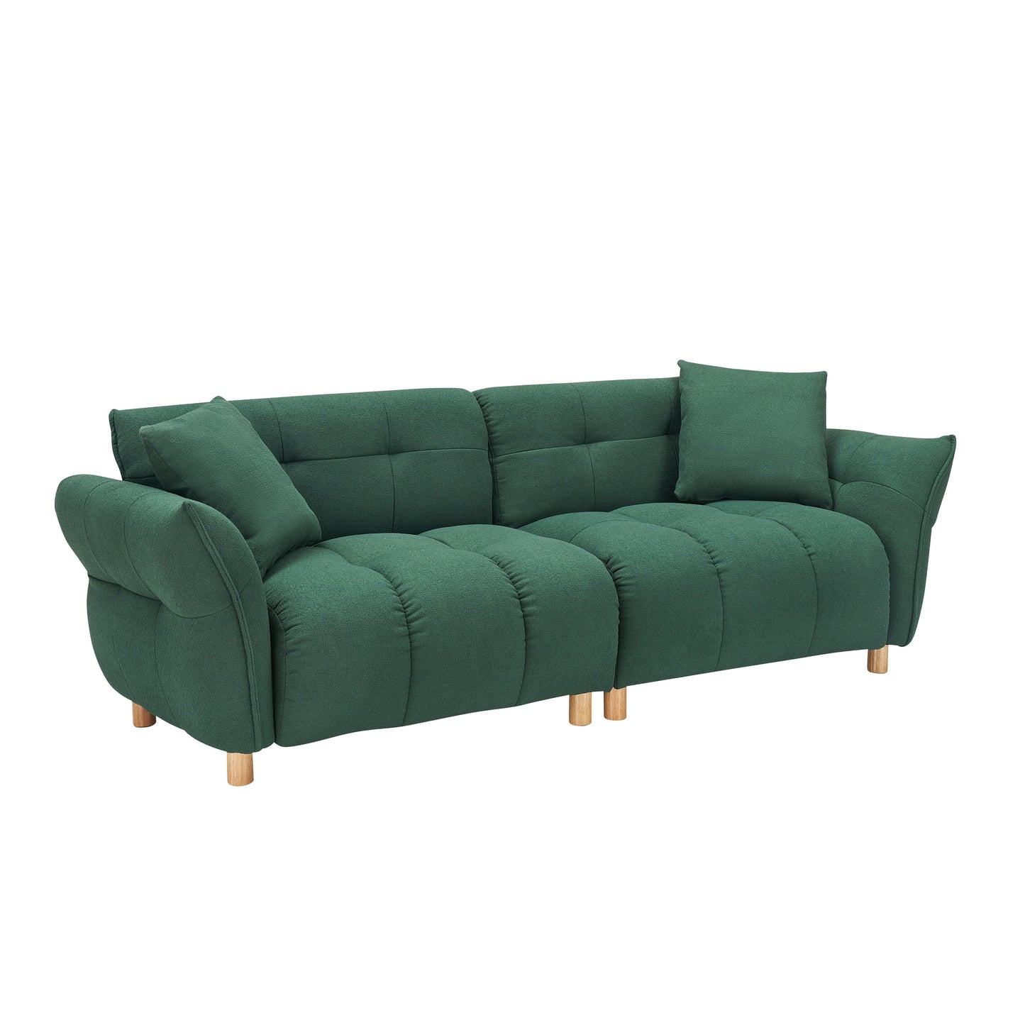 Canapé Teddy en tissu de 93,70 pouces de long, avec deux oreillers assortis et trois sièges spacieux et confortables