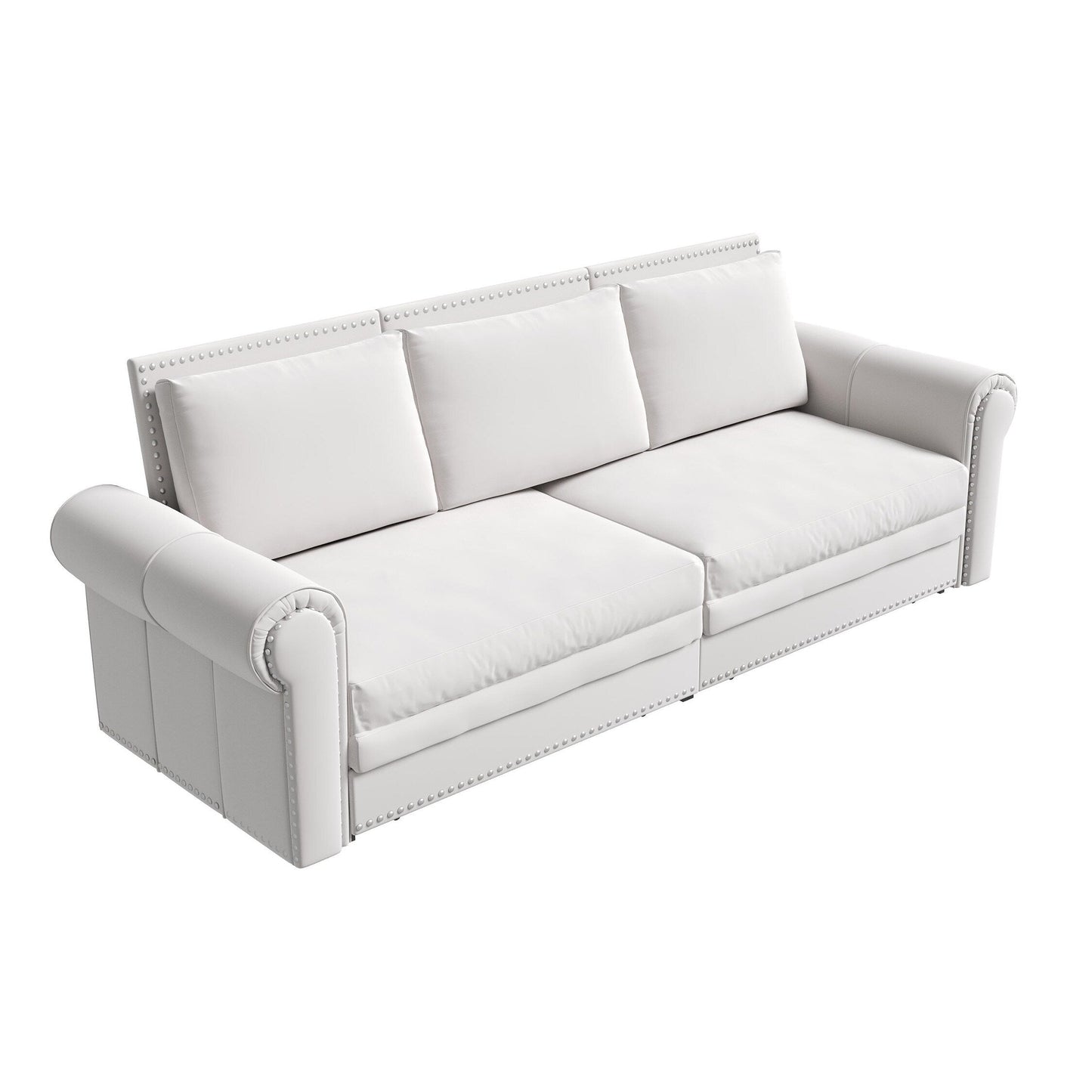 Canapé-lit 3 places en velours 93,7 pouces 3 en 1 avec accoudoirs roulés et garniture cloutée