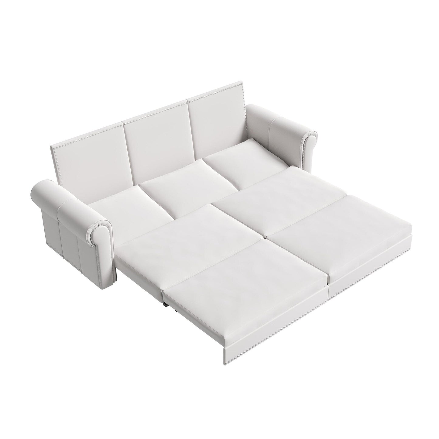 Canapé-lit 3 places en velours 93,7 pouces 3 en 1 avec accoudoirs roulés et garniture cloutée