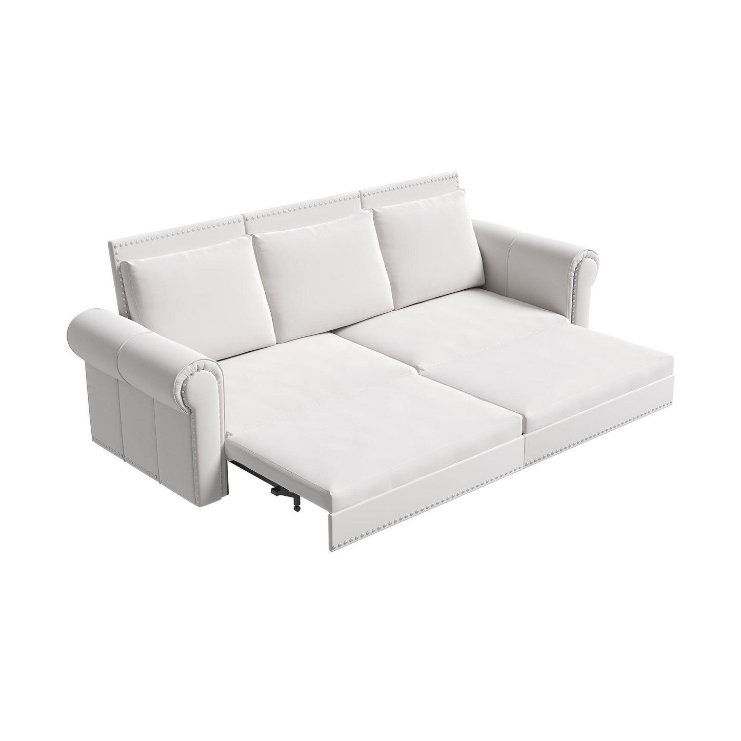 Canapé-lit 3 places en velours 93,7 pouces 3 en 1 avec accoudoirs roulés et garniture cloutée