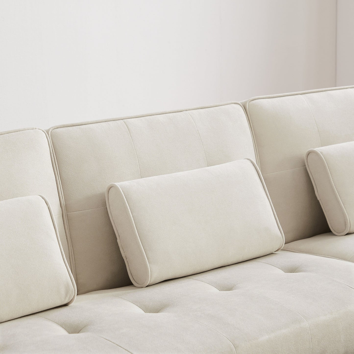 Canapé sectionnel convertible en lin de 94,5 po avec méridienne, design orienté à droite, coussins en mousse et sac de rangement