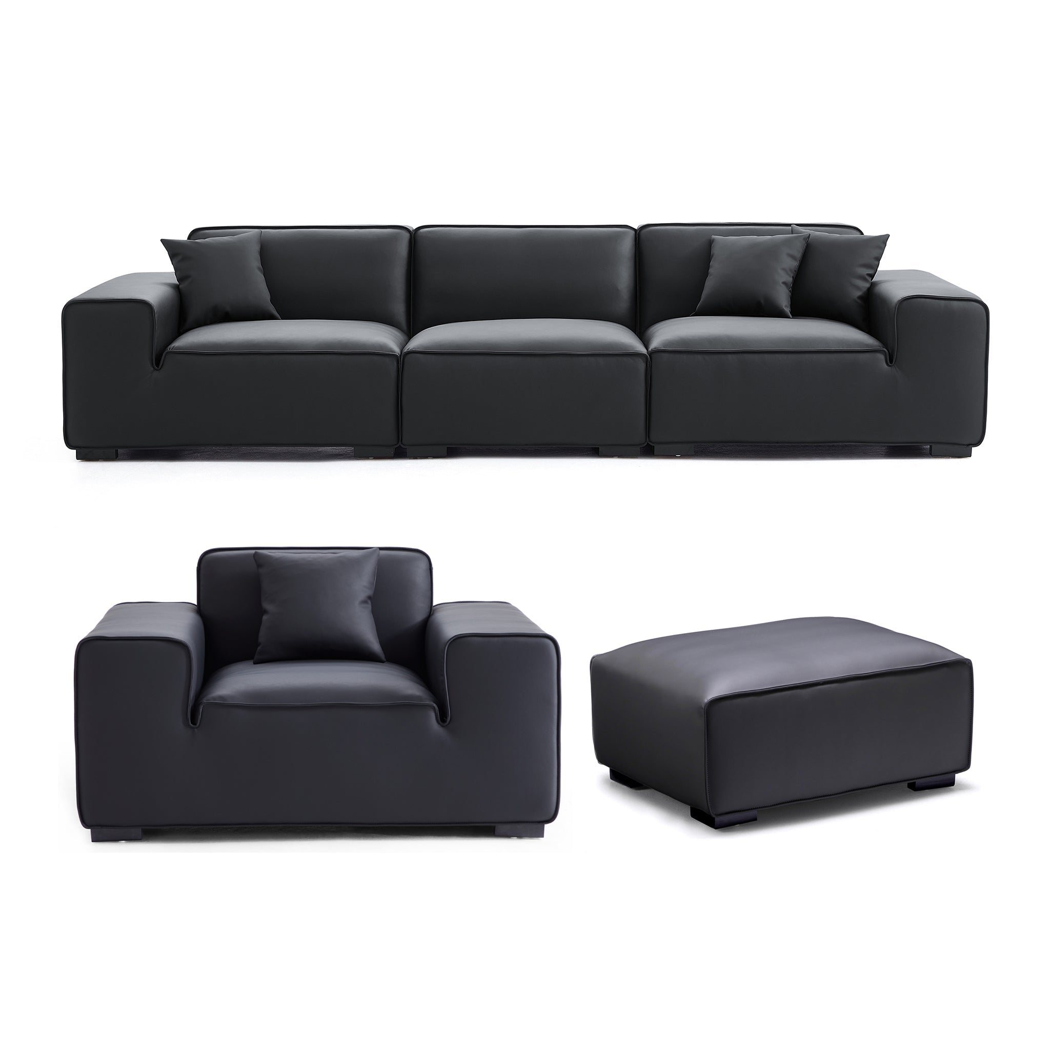 Domus Modular Black Leather Sofa Set