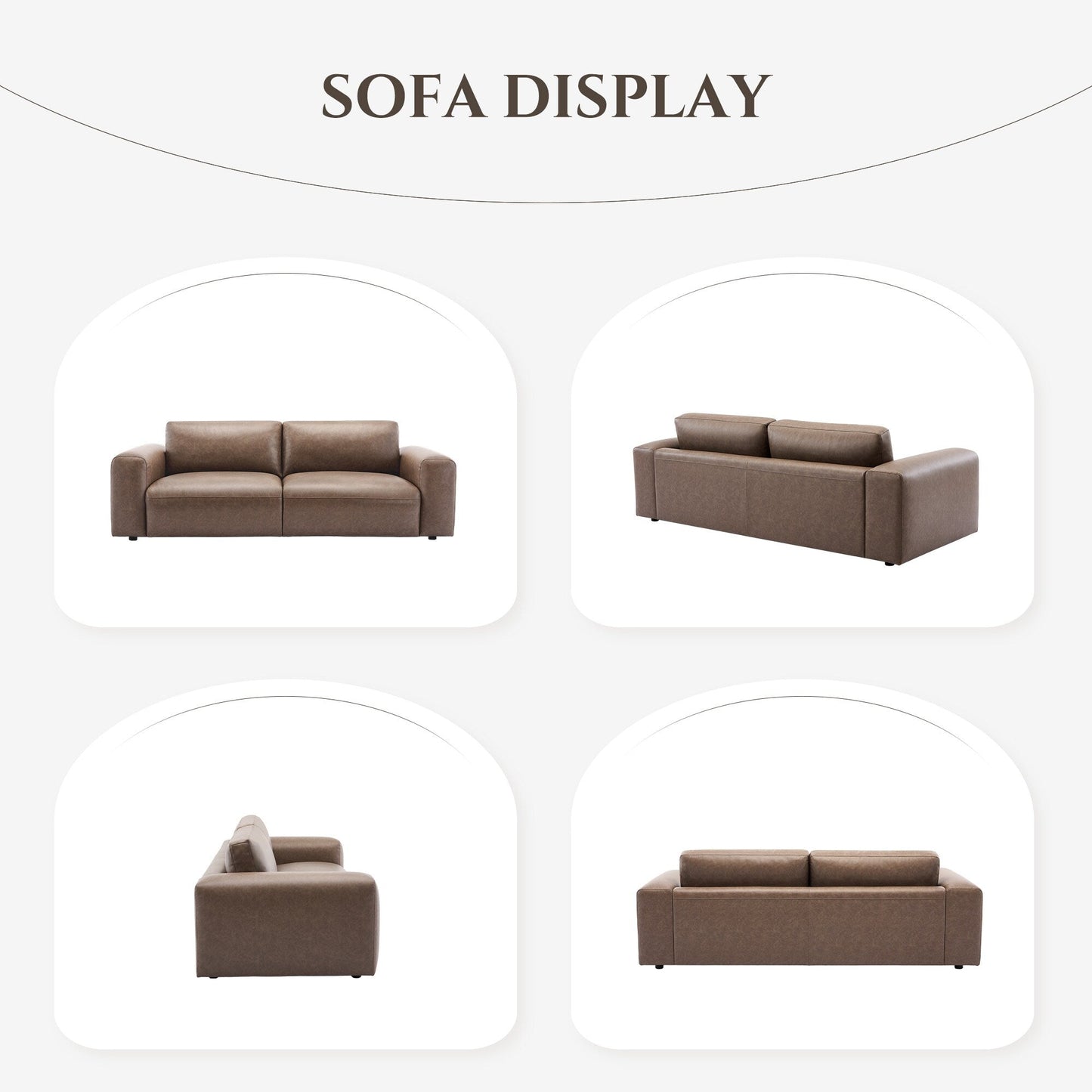 Canapé 3 places surdimensionné 95 cm - Assises extra profondes et accoudoirs larges, canapé en cuir PU garni de duvet pour salon et appartement