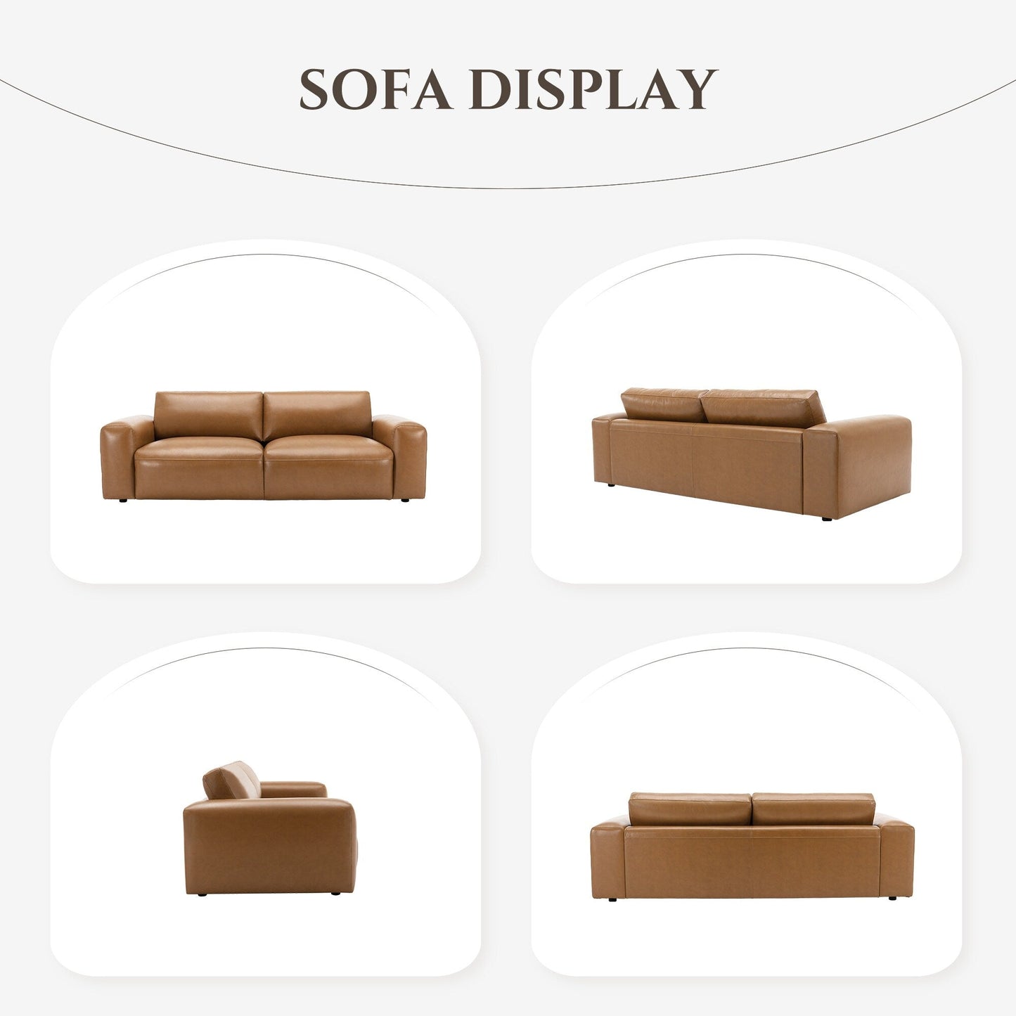 Canapé 3 places surdimensionné 95 cm - Assises extra profondes et accoudoirs larges, canapé en cuir PU garni de duvet pour salon et appartement