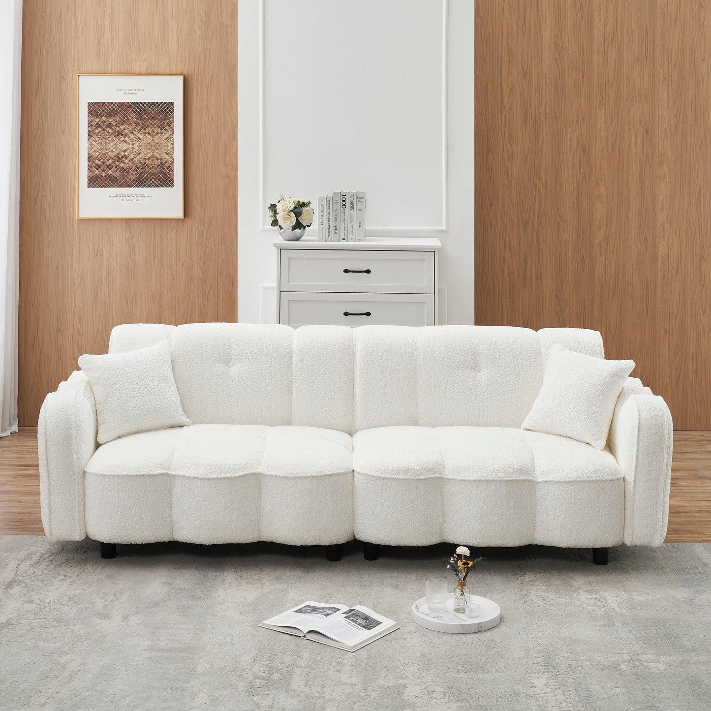 Canapé 3 places rembourré de 96,06 pouces avec 2 oreillers, motif nuage, assise profonde et coussins en mousse épaisse