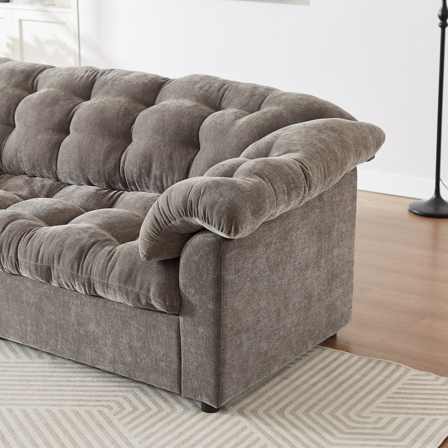Canapé 3 places classique moderne en tissu 99.2, structure en bois massif et coussin moelleux en forme de nuage