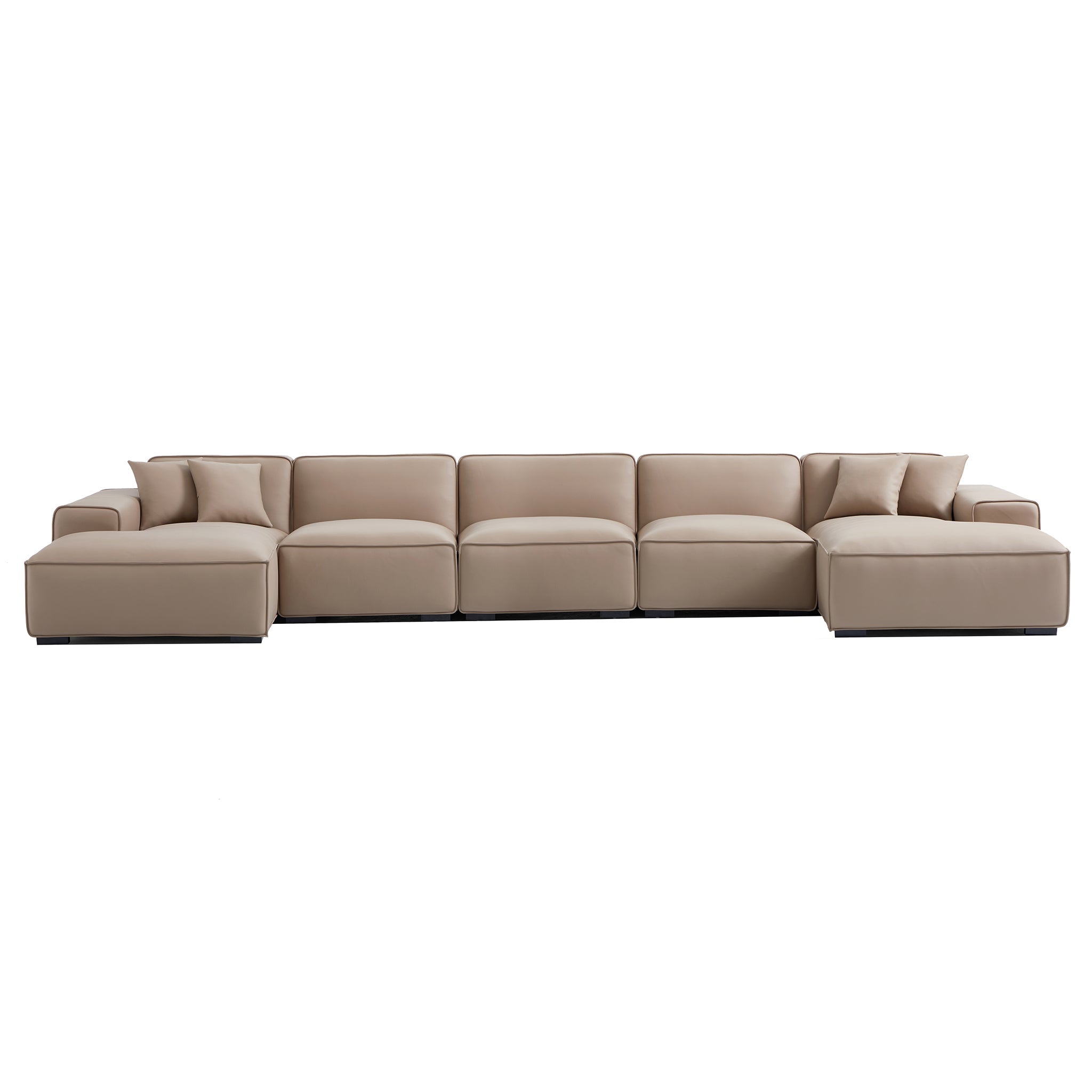 Domus Modular Black Leather Double Chaise Sectional