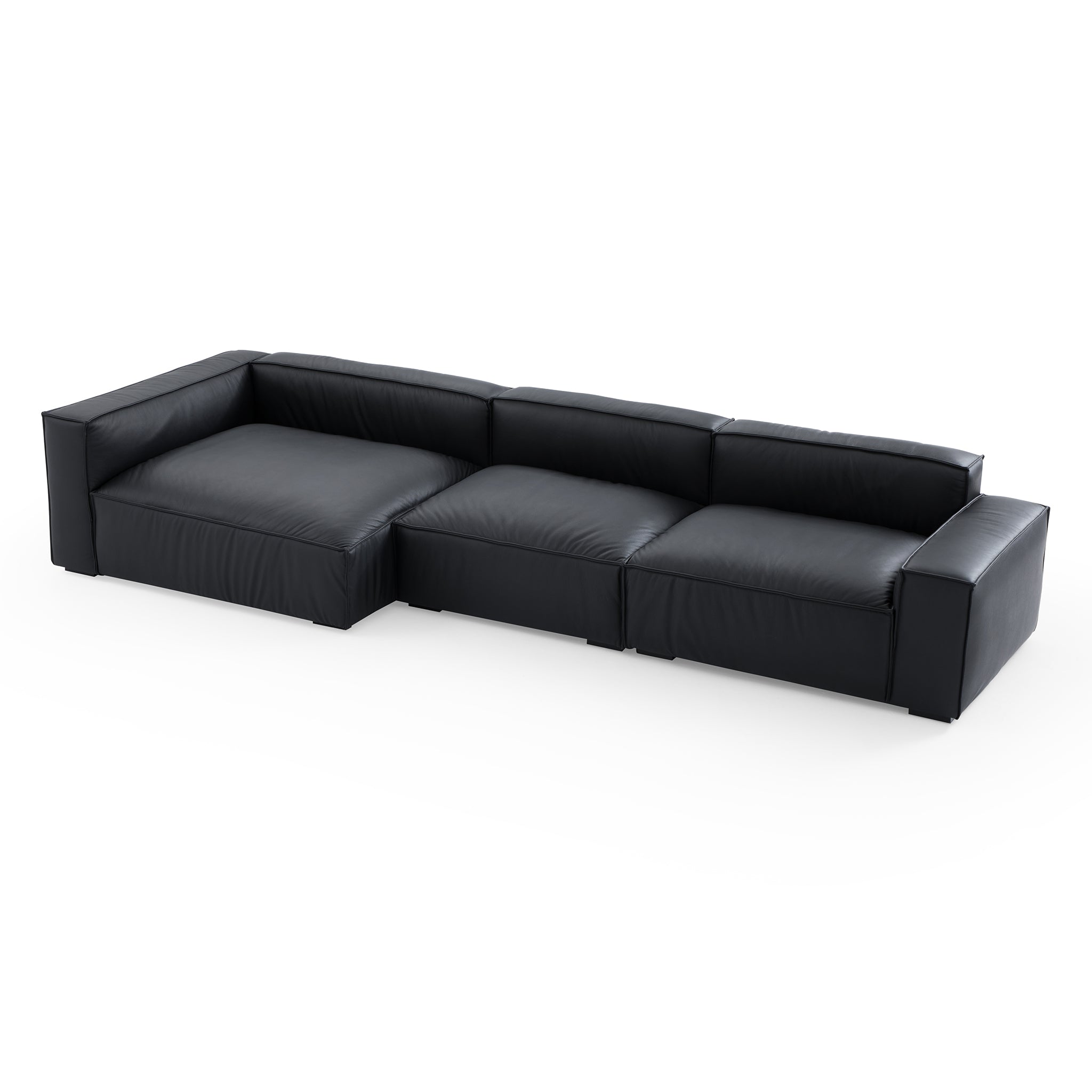 Canapé d'angle minimaliste de luxe en cuir marron foncé
