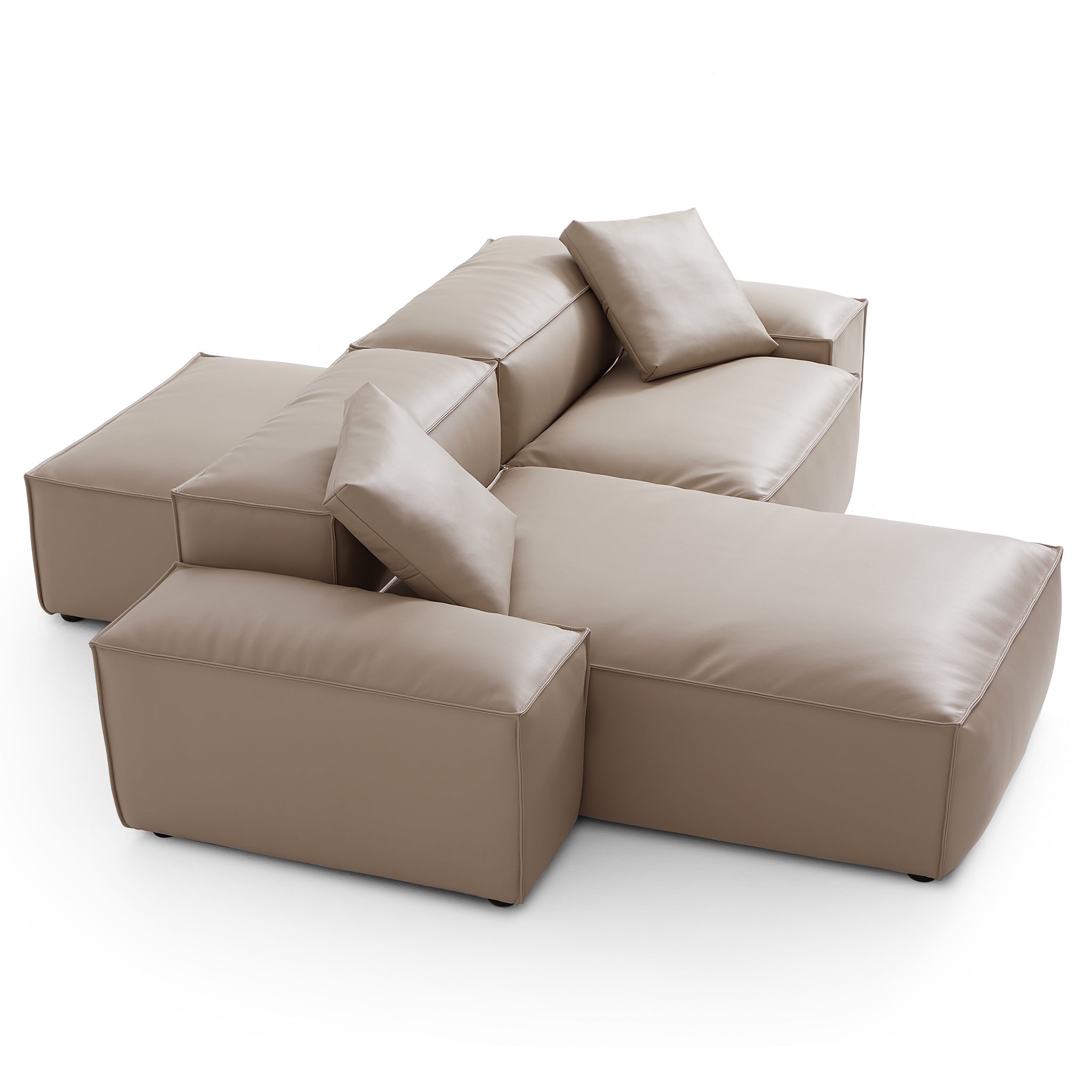 Cube Modular Brown Genuine Leather Double-Sided Sectional