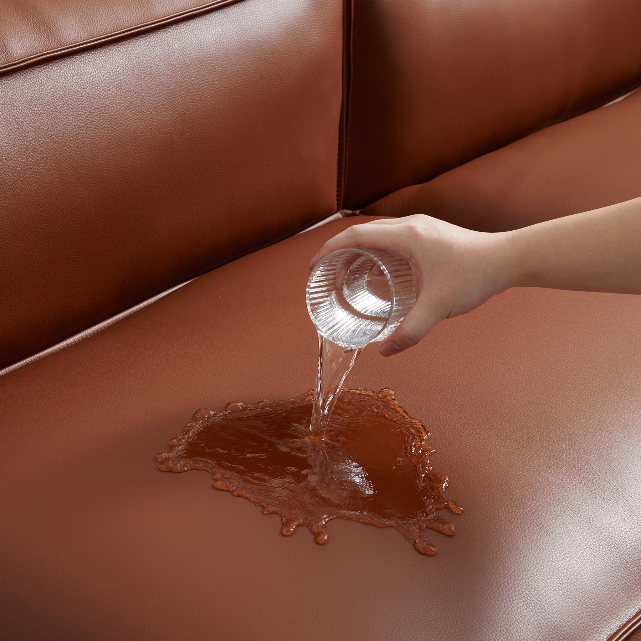 Cube Modular Brown Genuine Leather Sofa with Ottoman