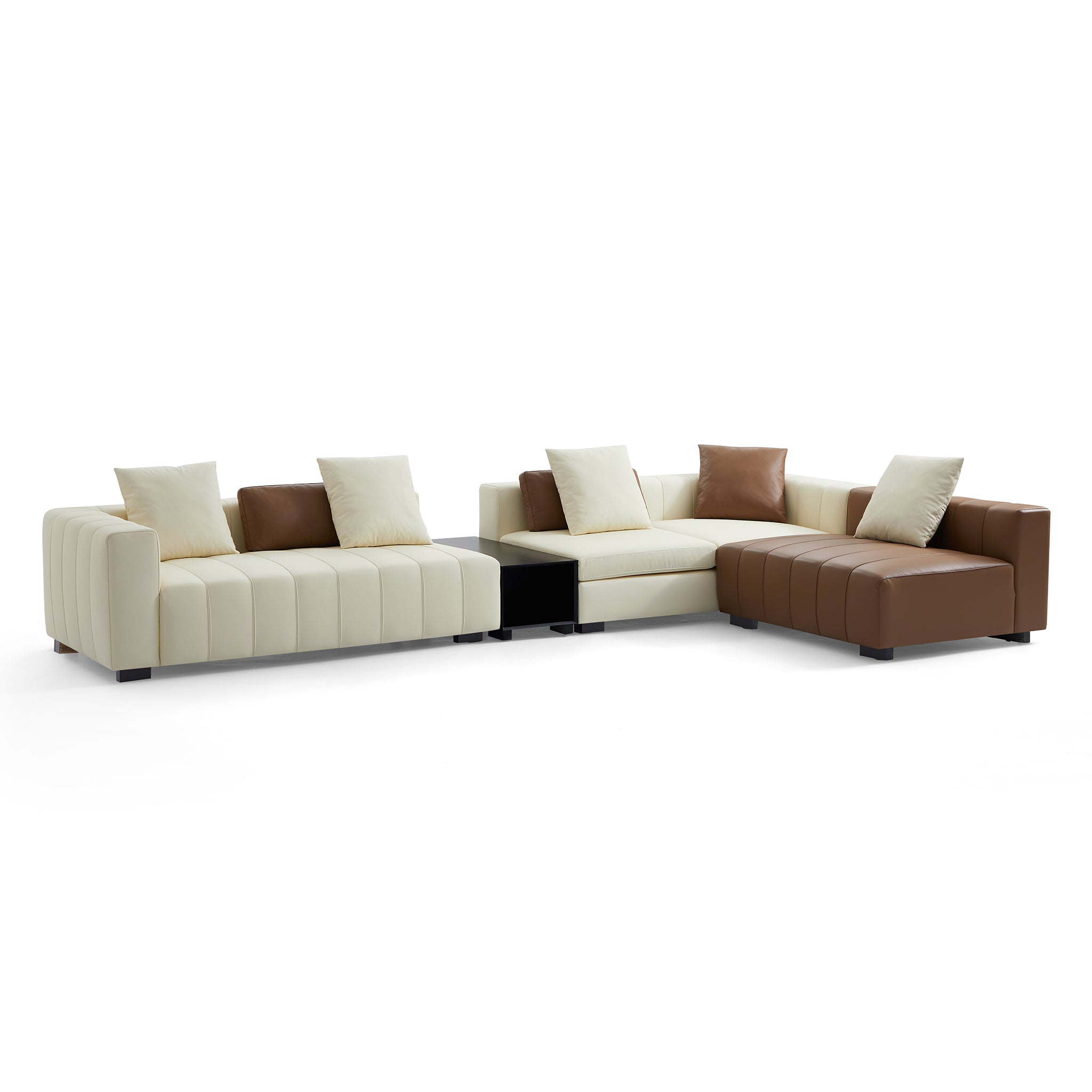 Canapé sectionnel en cuir en forme de L avec table basse