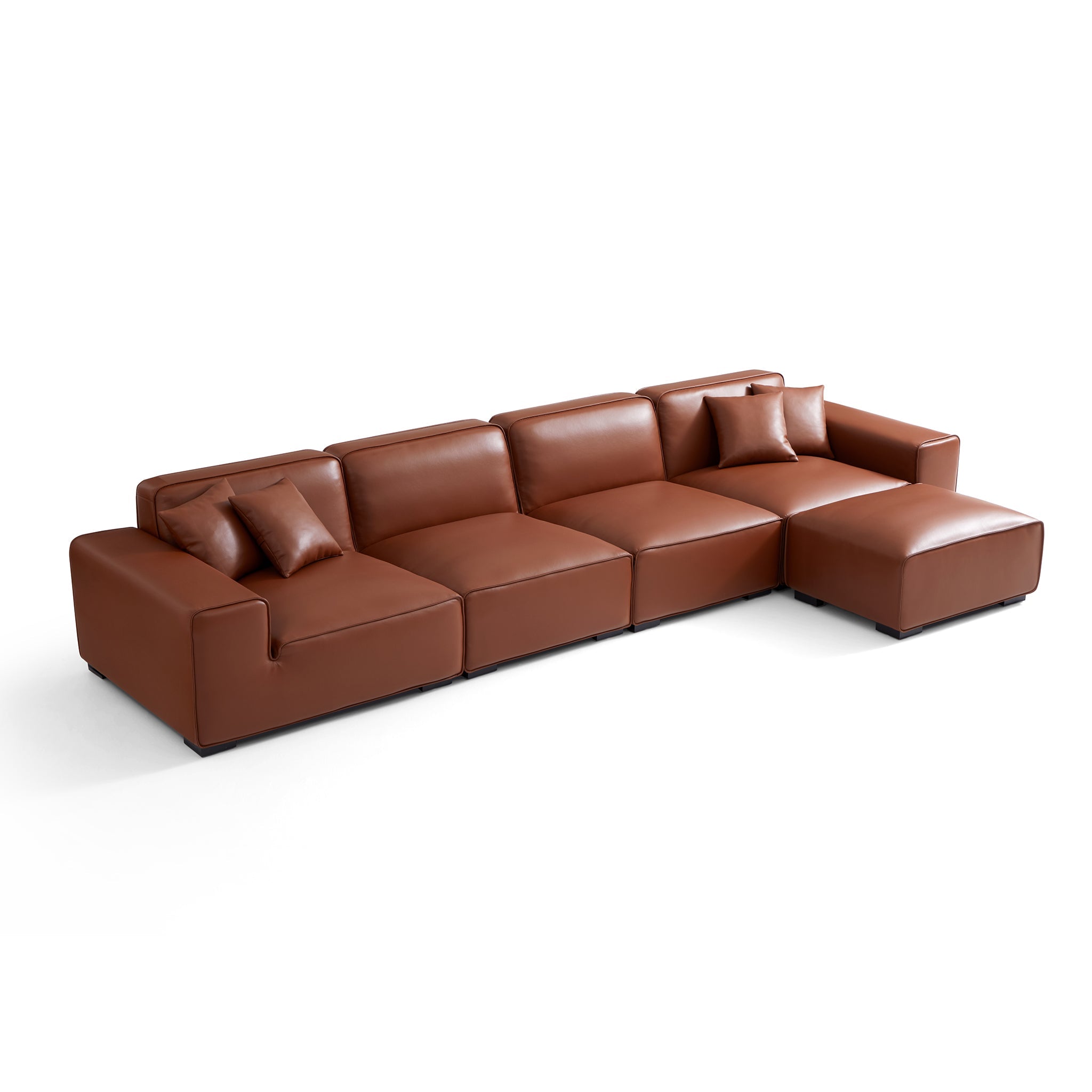 Domus Modular Khaki Leather Sofa and Ottoman