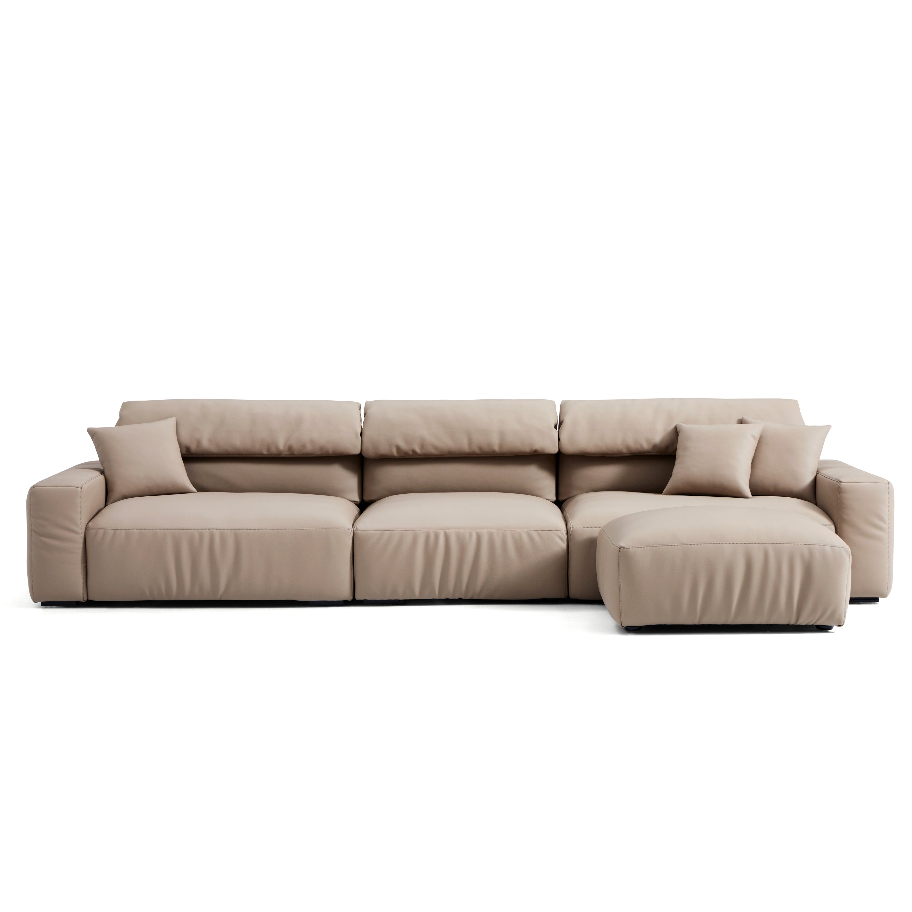 Chestnut Khaki Leather Sofa and Ottoman
