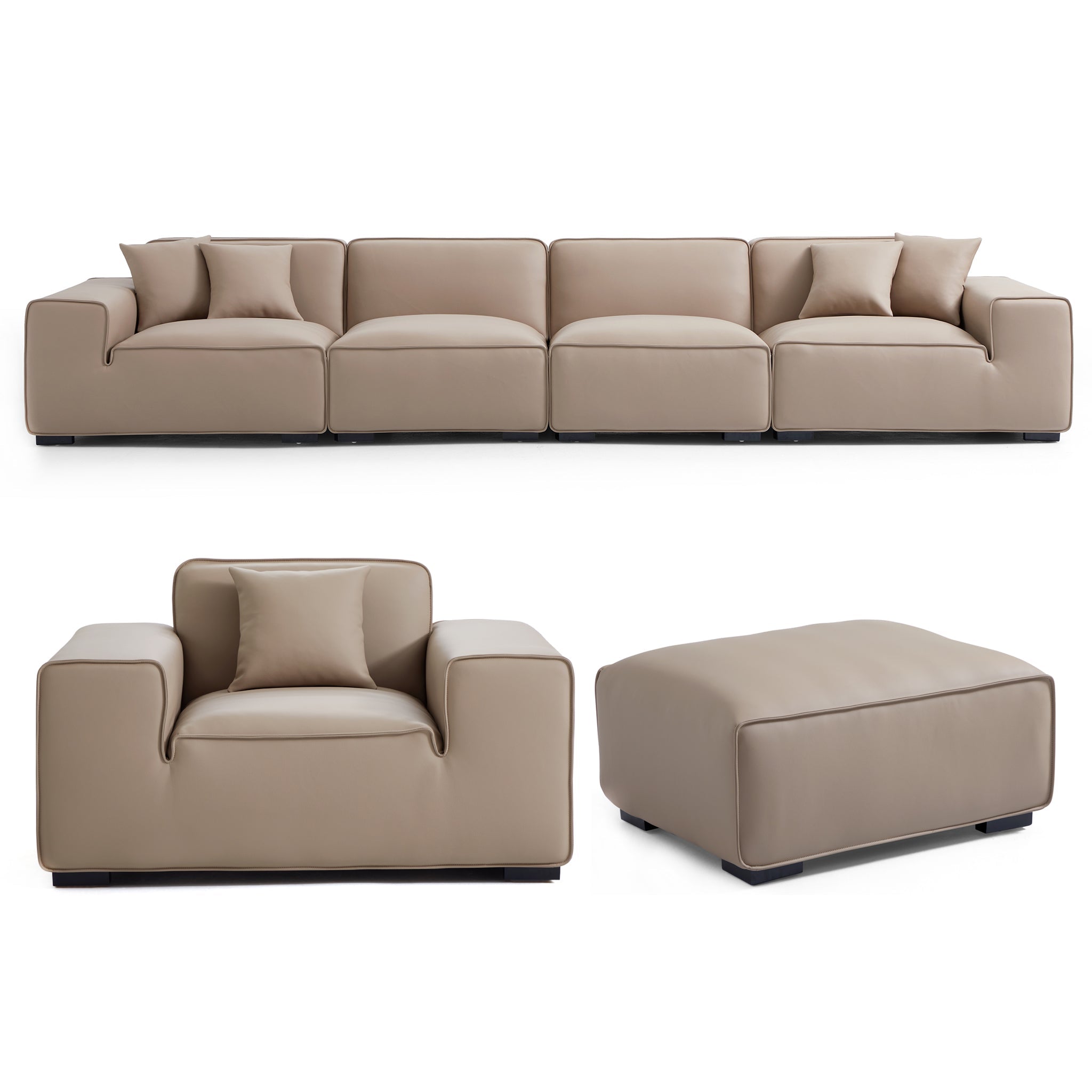 Domus Modular Black Leather Sofa Set