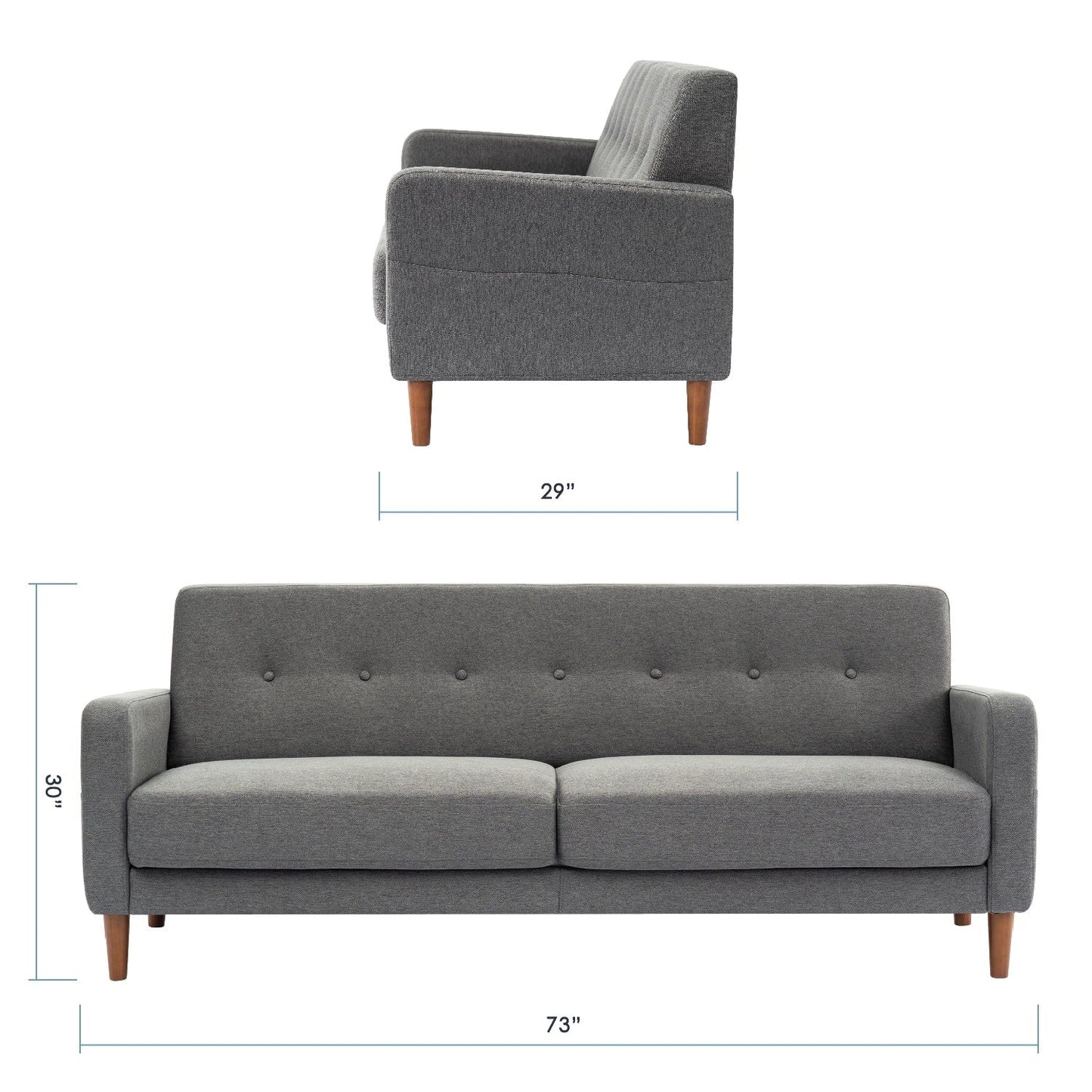 Canapé capitonné moderne ADAIR en lin avec poches pour accoudoirs par Crown Comfort