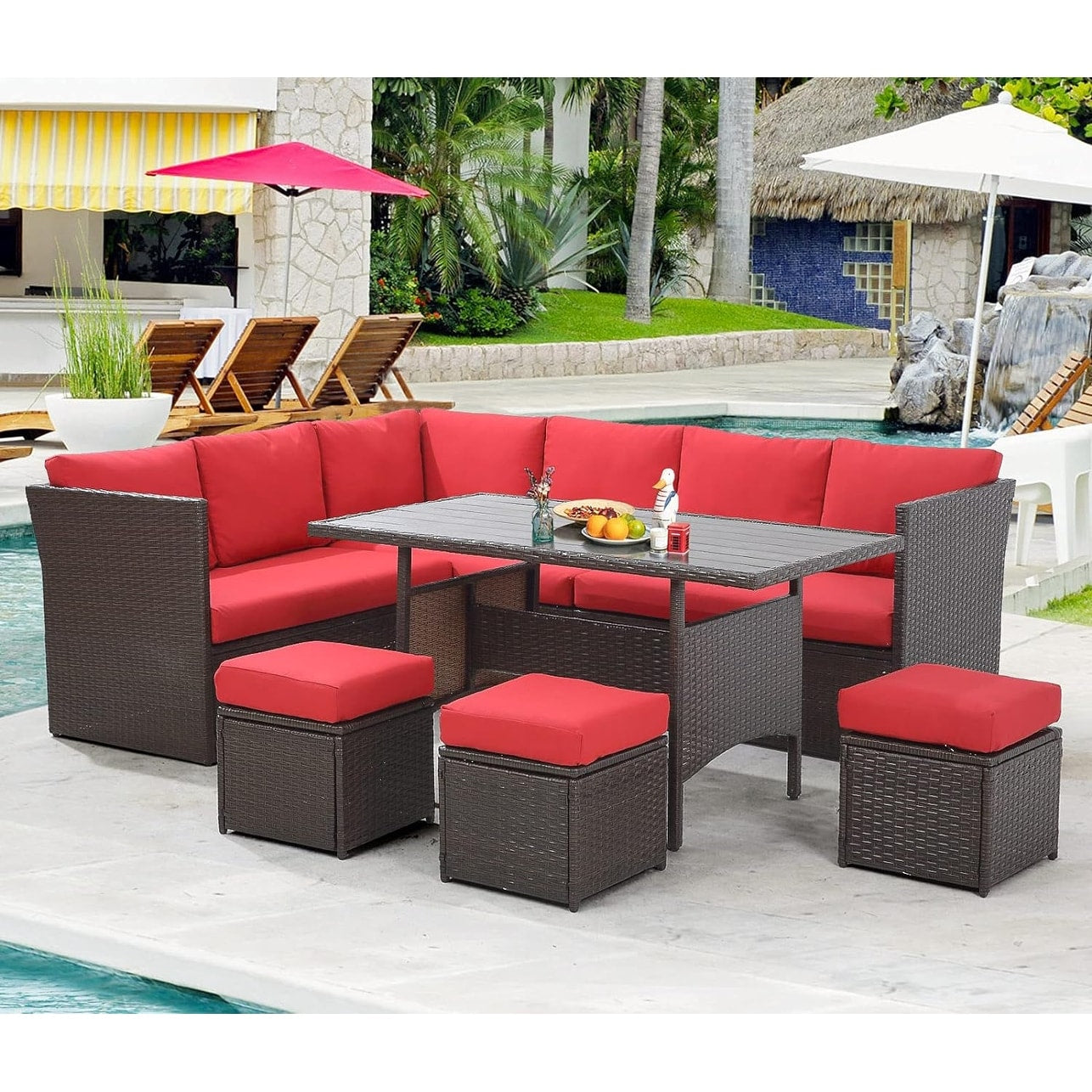 Canapé sectionnel en osier pour patio extérieur AECOJOY 7 pièces avec table à manger