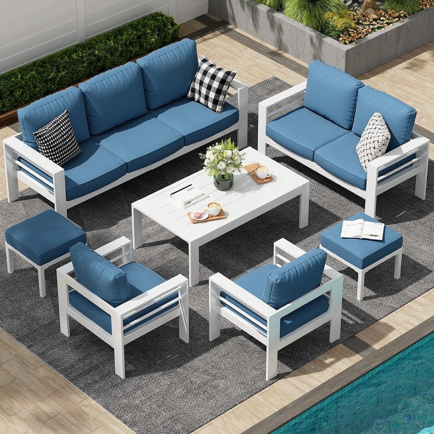 Ensemble de meubles de patio en aluminium AECOJOY 7 pièces, ensemble de conversation extérieur